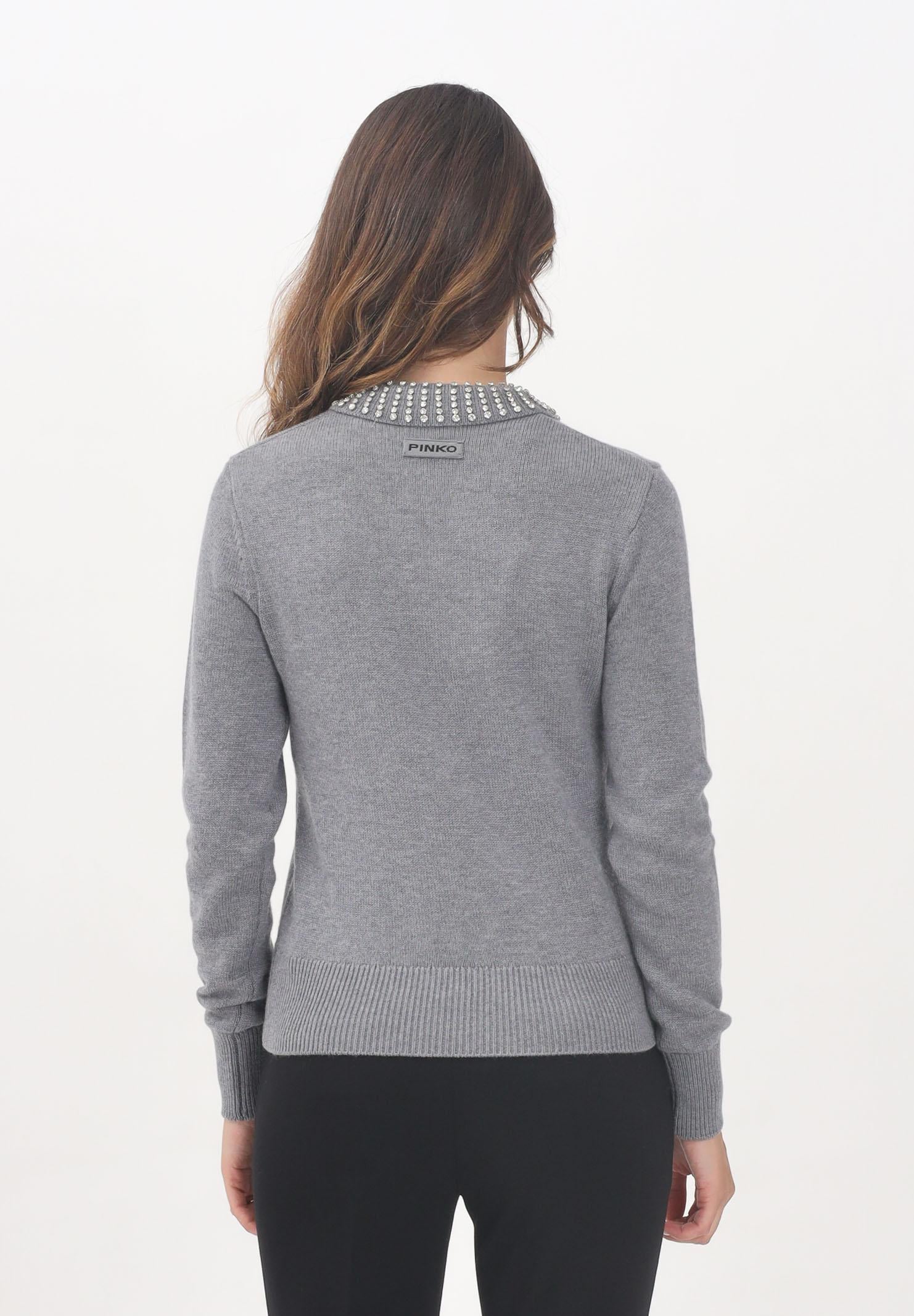 PINKO Maglioncino grigio da donna con colletto impreziosito da pietre gioiello 105530A2S4 II2 PINKO
