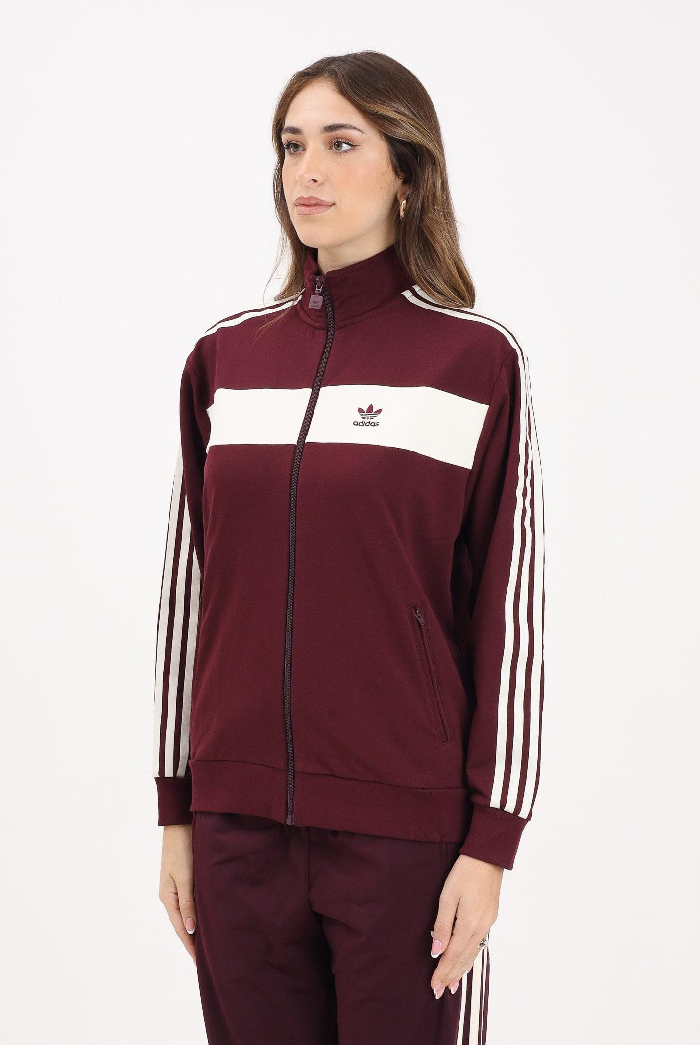 ADIDAS ORIGINALS Felpa con zip Colorblock bordeaux e panna da donna KA7750  ADIDAS ORIGINALS