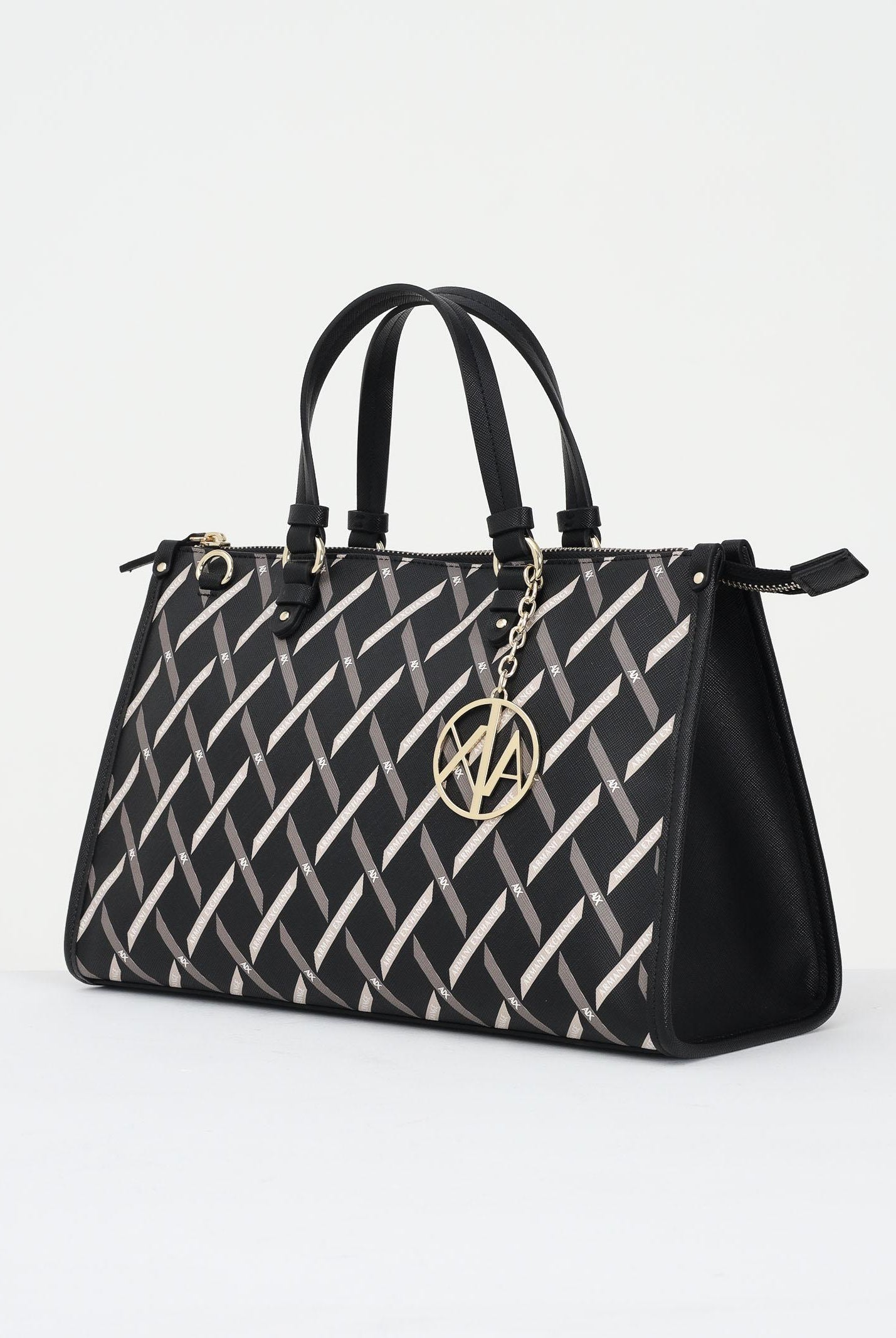 ARMANI EXCHANGE Borsa a mano nera da donna con motivo geometrico e charm con logo XW000400AF17155 MC043 ARMANI EXCHANGE