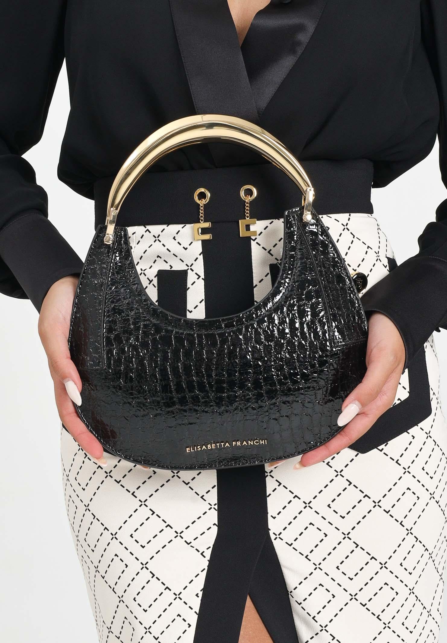 ELISABETTA FRANCHI Borsa a mano nera da donna con stampa cocco BS29A56E2 110 ELISABETTA FRANCHI