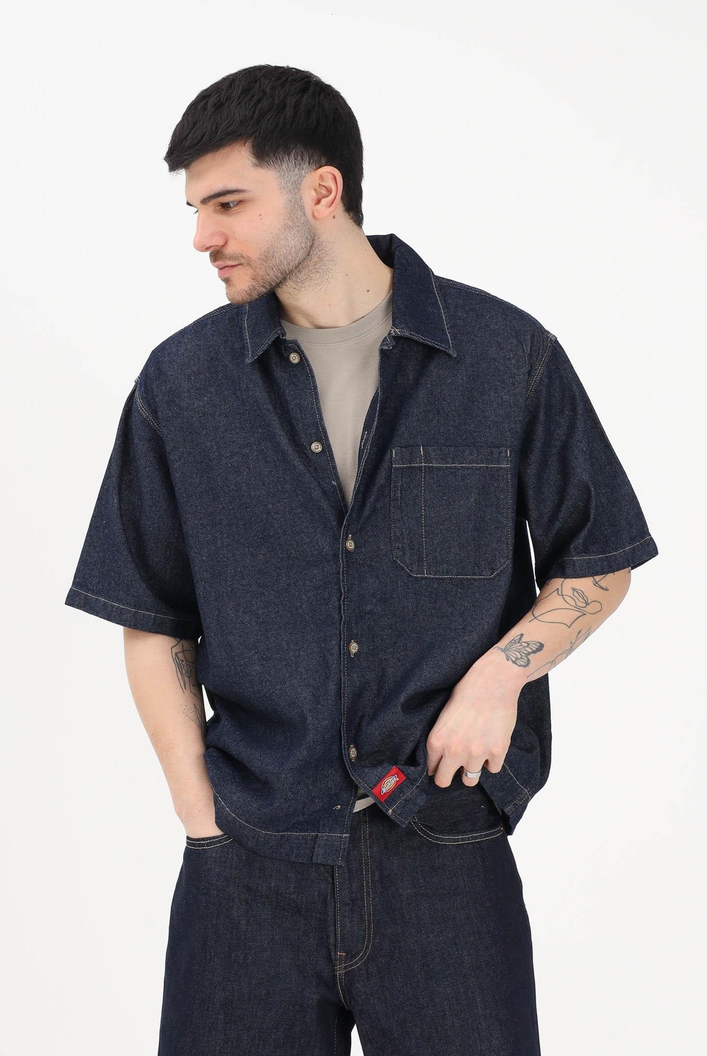 DICKIES Camicia a manica corta in denim blu da uomo DK0A88PHRIN1 . DIckies