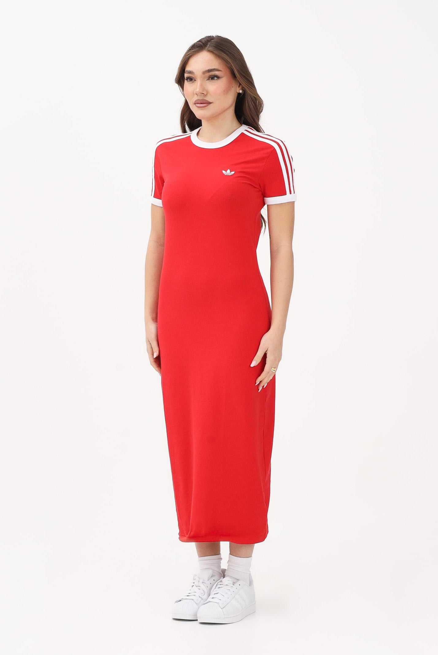 ADIDAS ORIGINALS Abito lungo 3 STRIPES rosso da donna KD3692 . ADIDAS ORIGINALS