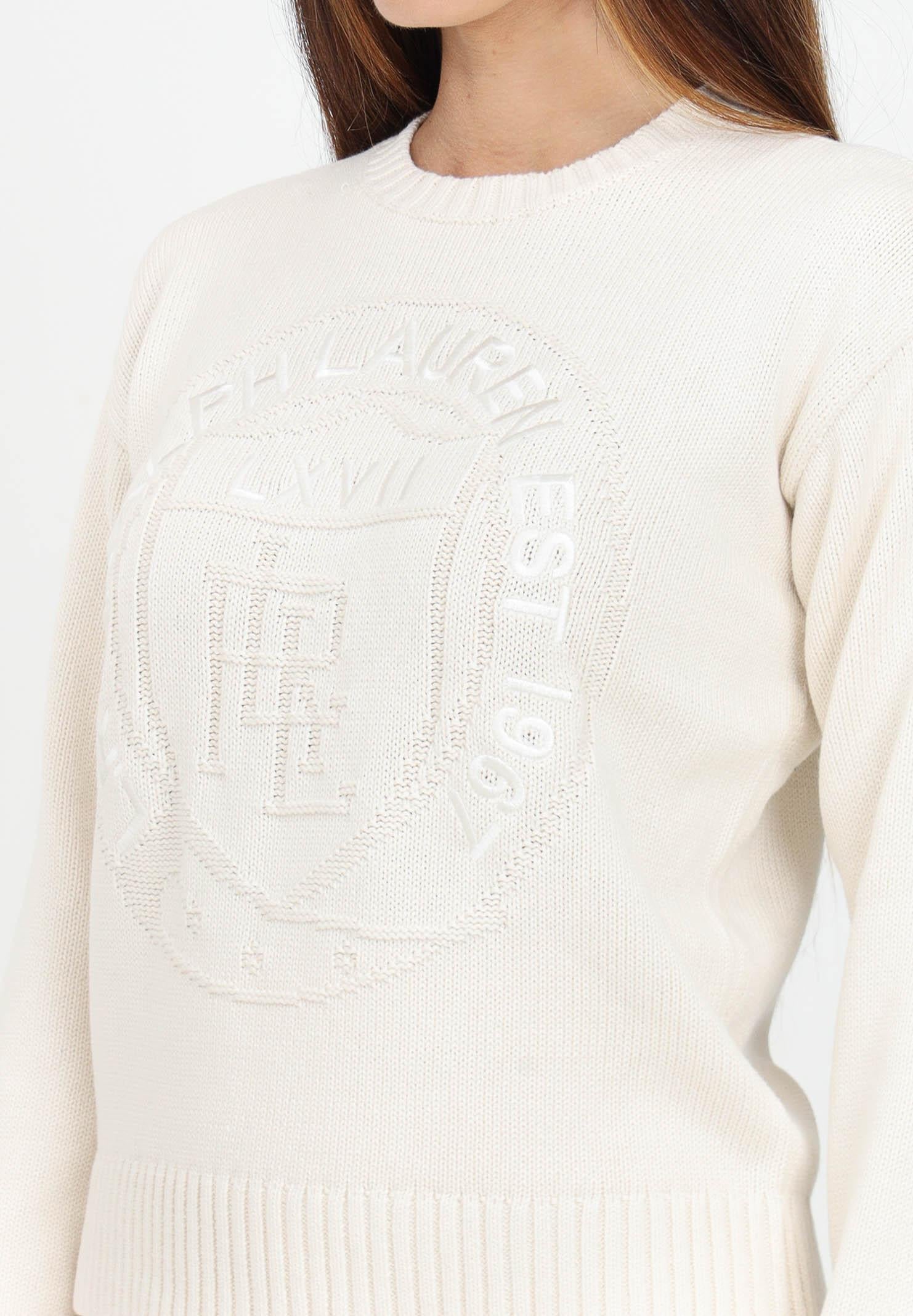 Maglioncino girocollo burro da donna con ricamo logo 200940590002 MASCARPONE LAUREN RALPH LAUREN