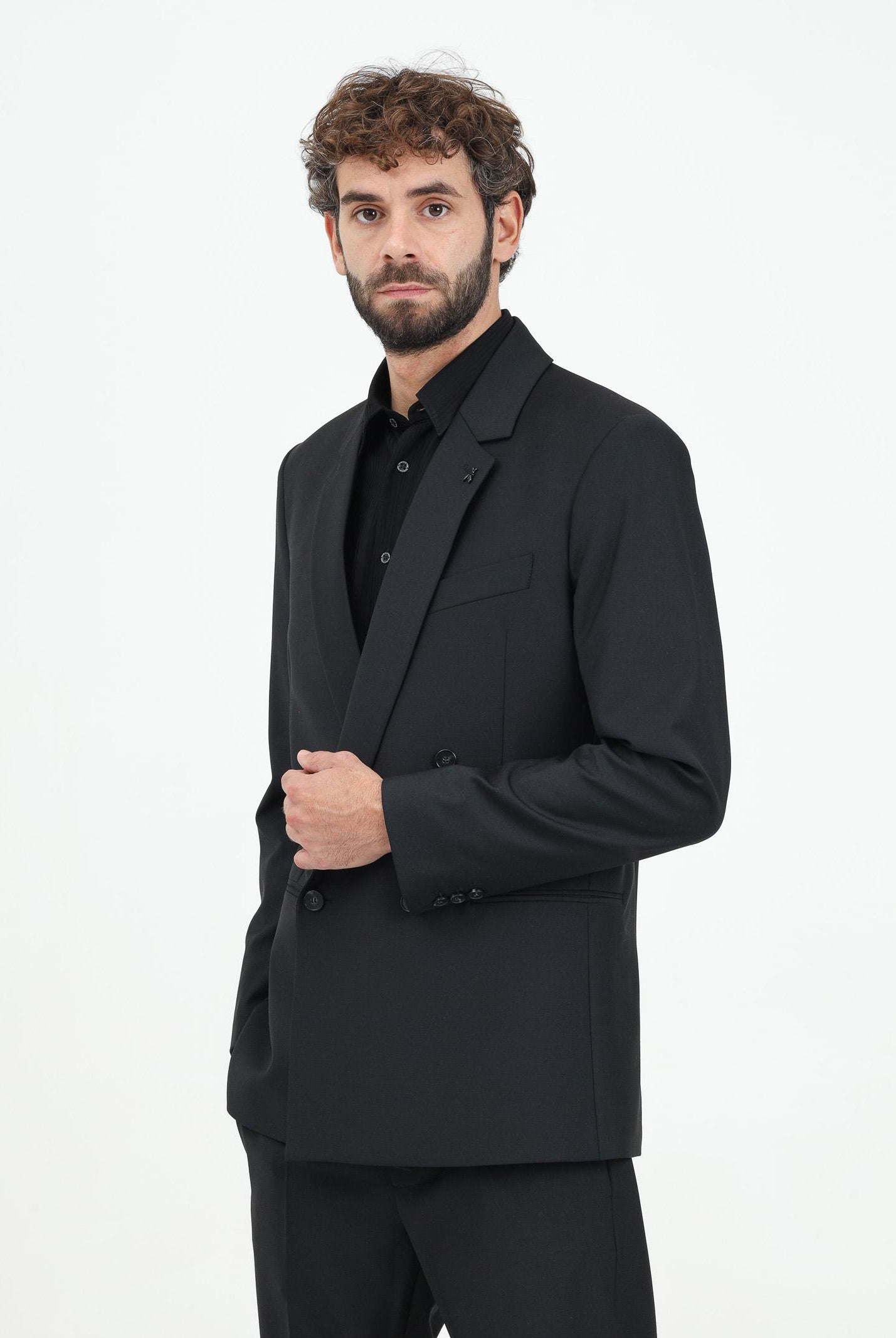 Giacca dritta doppiopetto nera da uomo 5S0743/A1WK K102Nero vinile PATRIZIA PEPE