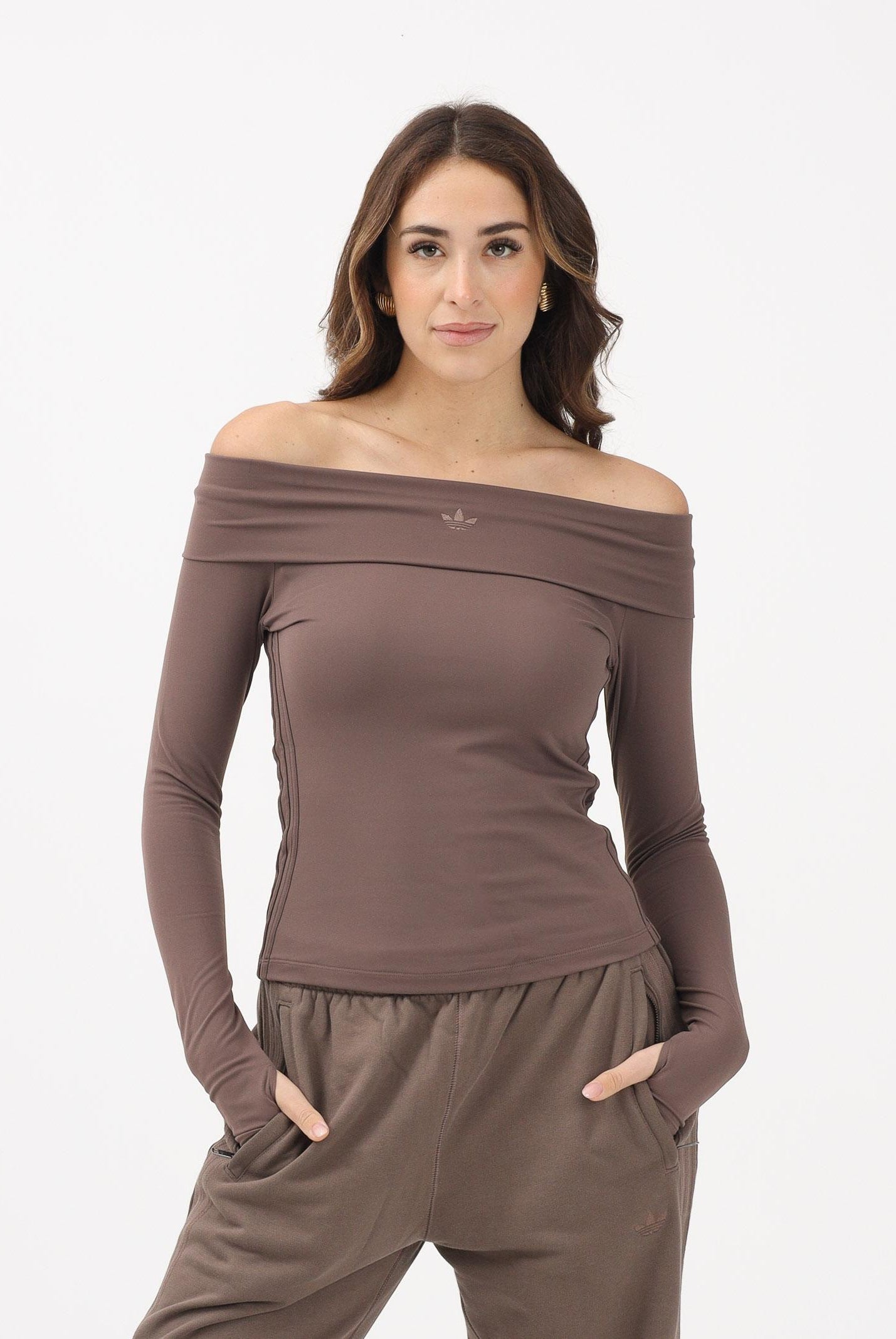 ADIDAS ORIGINALS T-shirt a manica lunga marrone da donna KC8868 . ADIDAS ORIGINALS