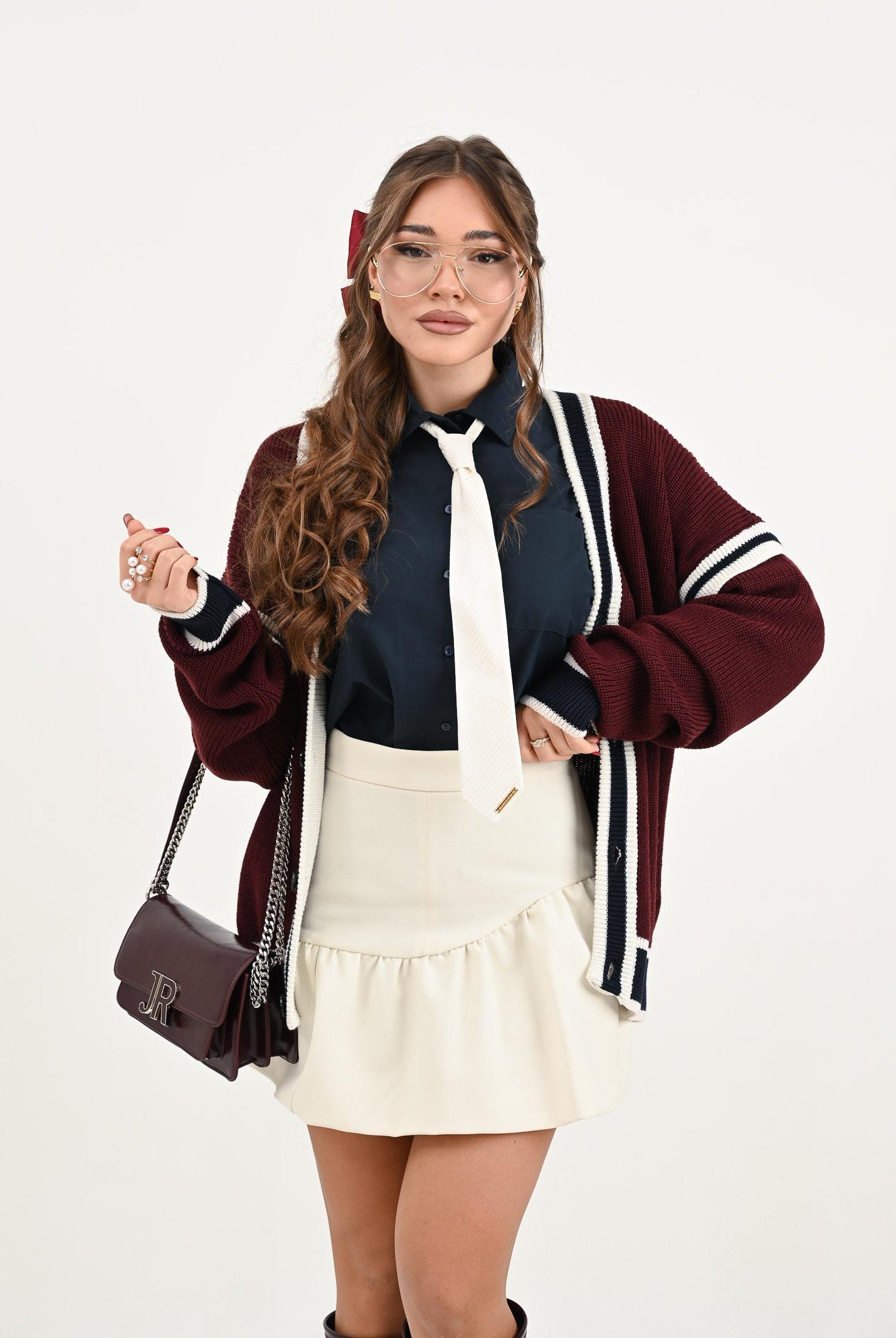 ELISABETTA FRANCHI Cravatta bianco latte da donna con trama CR08L57E2 DZ9 ELISABETTA FRANCHI