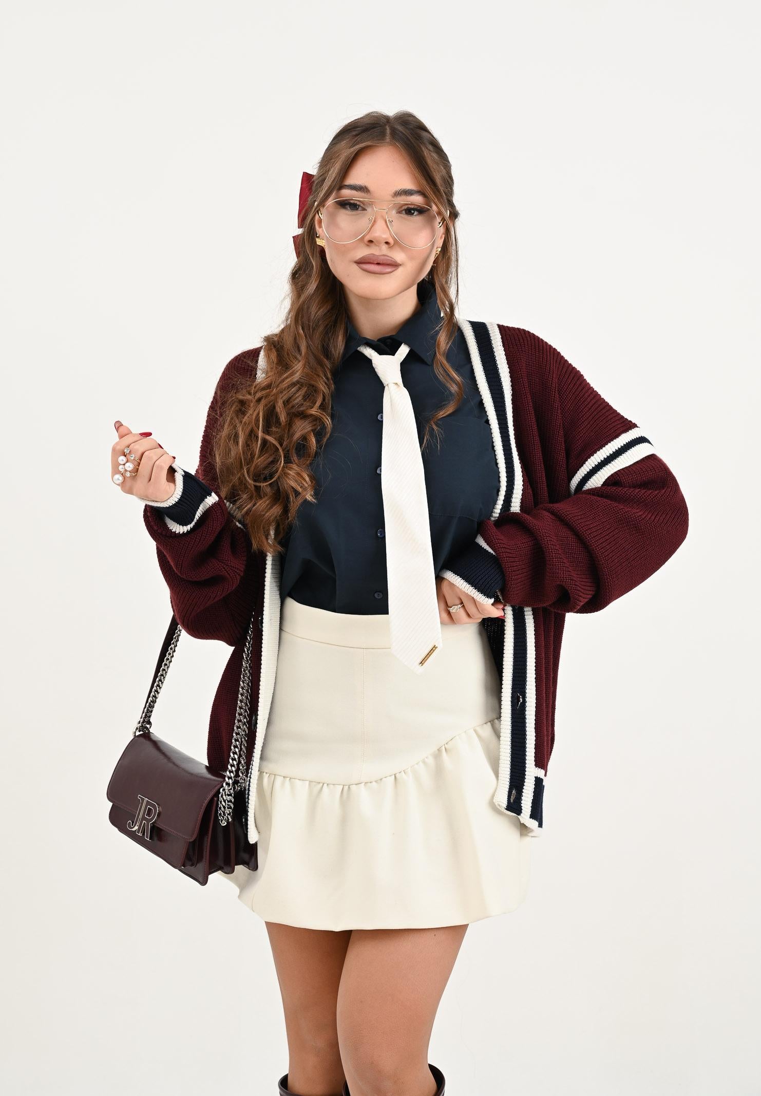 ELISABETTA FRANCHI Cravatta bianco latte da donna con trama CR08L57E2 DZ9 ELISABETTA FRANCHI