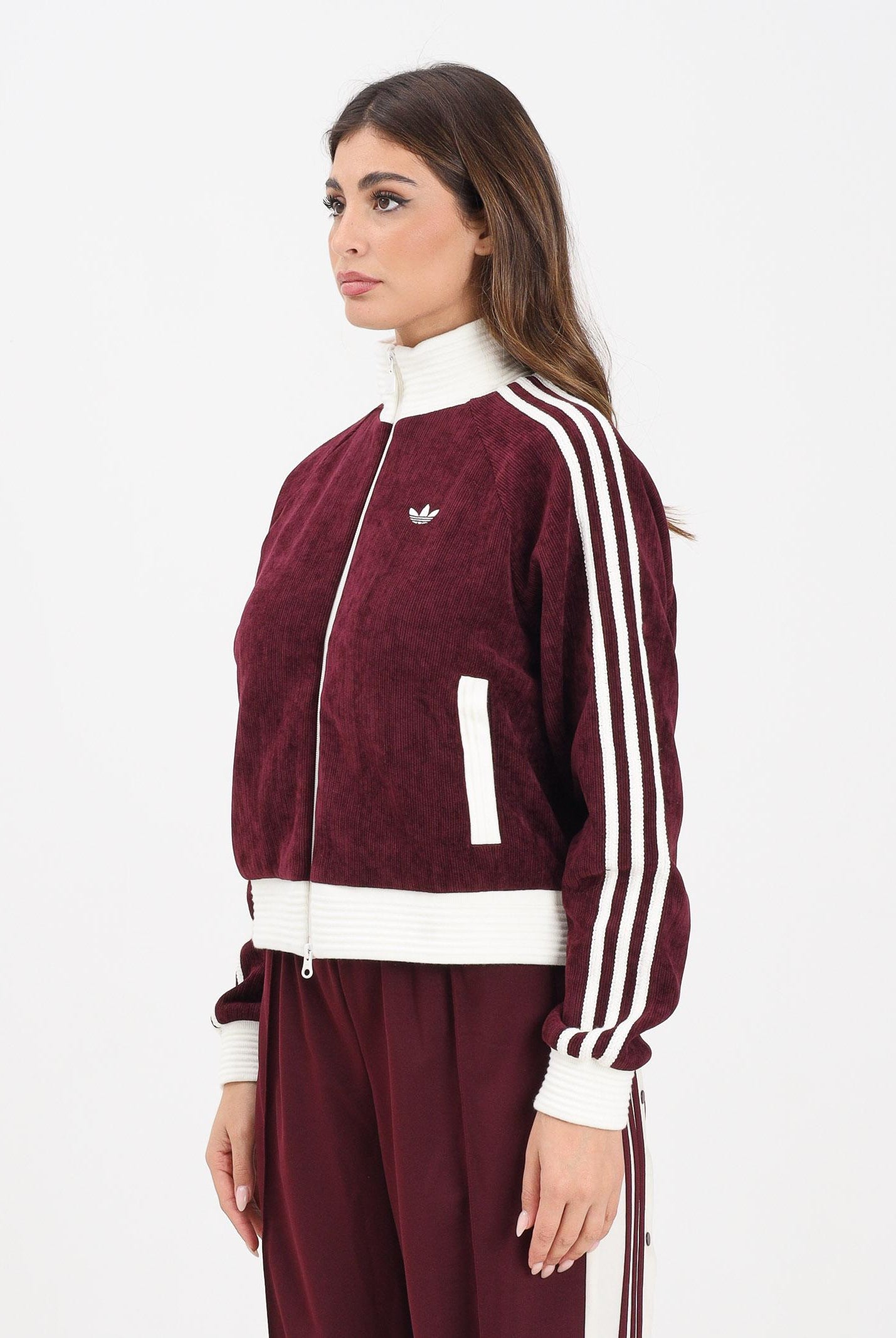 ADIDAS ORIGINALS Felpa con zip VELOUR KNIT bordeaux da donna KS0400  ADIDAS ORIGINALS