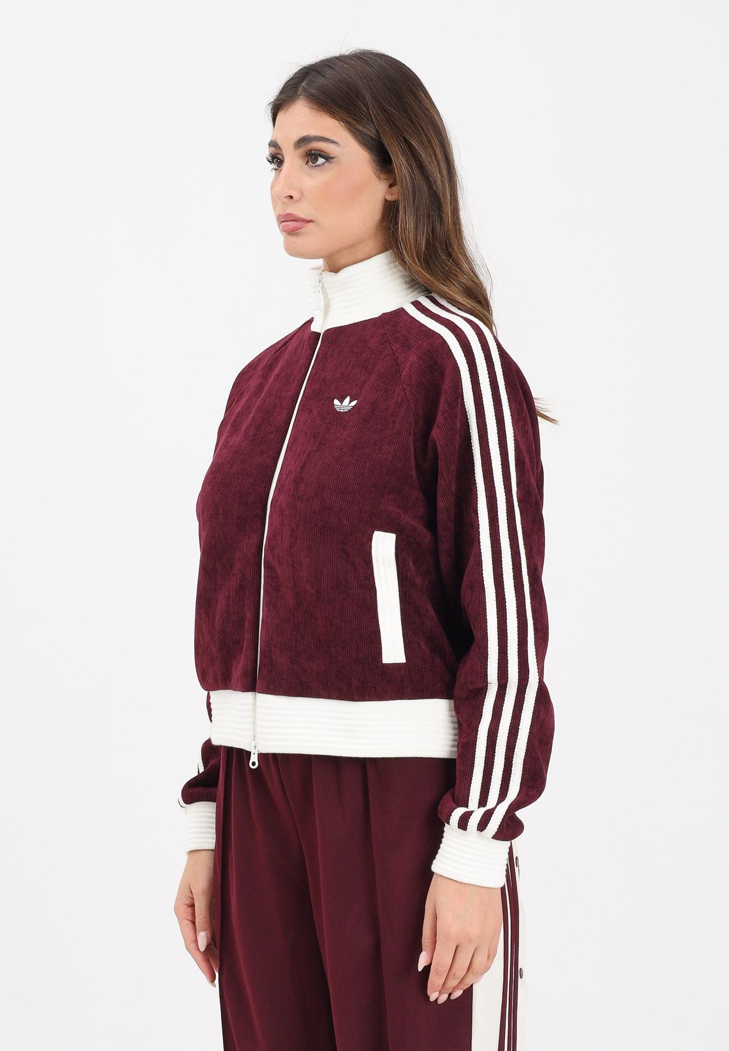 ADIDAS ORIGINALS Felpa con zip VELOUR KNIT bordeaux da donna KS0400 ADIDAS ORIGINALS