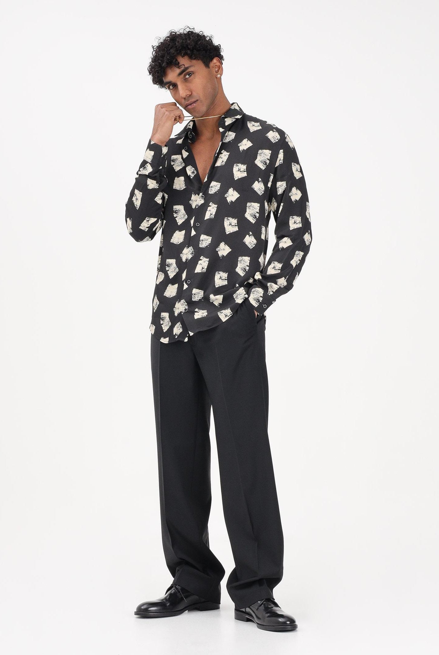 PATRIZIA PEPE Camicia a manica lunga nera da uomo con stampa grafica 5C0310A093 FG79 PATRIZIA PEPE