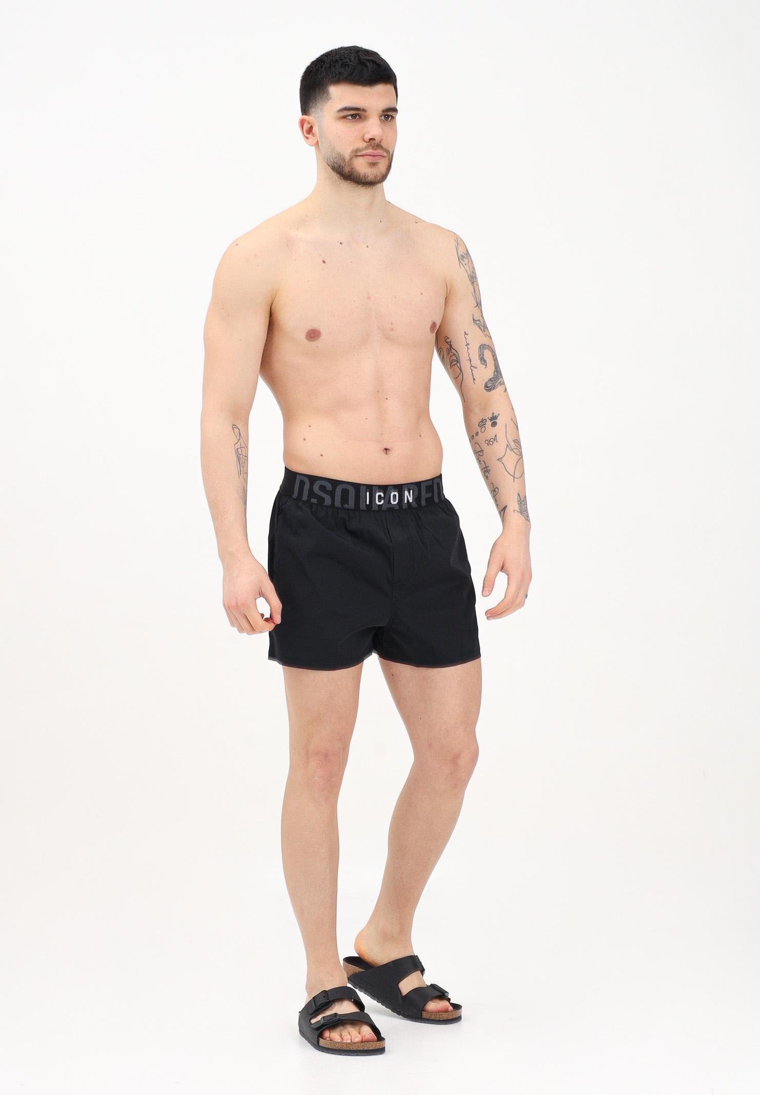 DSQUARED2 Shorts mare nero da uomo con fascia elastica logata D7B646260 001 DSQUARED2