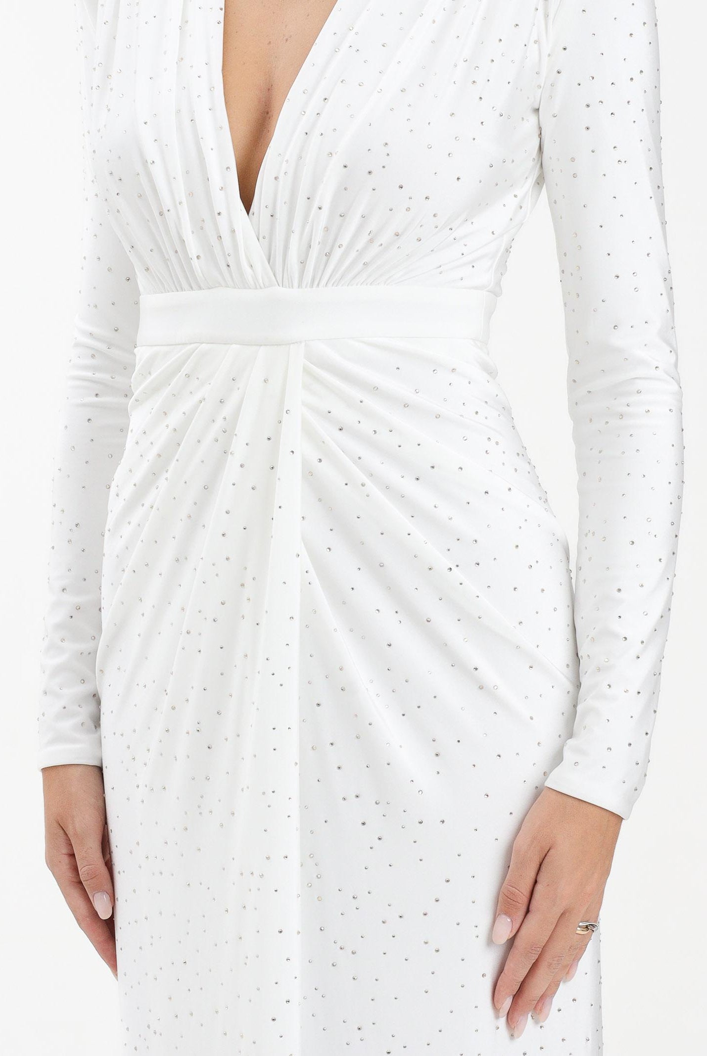 ALMA SANCHEZ Abito lungo Acacio bianco da donna con luminosi micro strass AS2526004EL 010 ALMA SANCHEZ