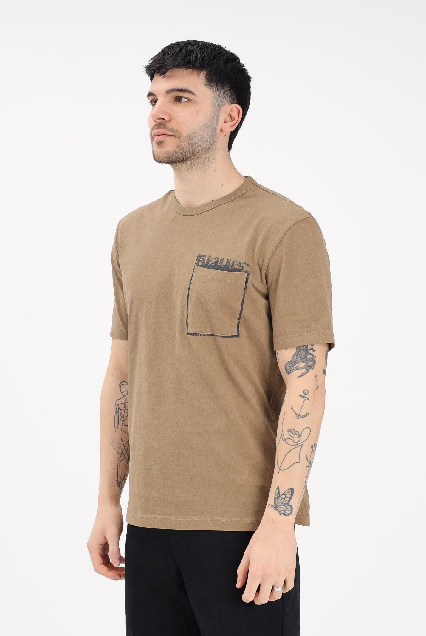 BLAUER T-shirt a manica corta marrone da uomo con stampa grafica 26SBLUH02069-007439 340 BLAUER