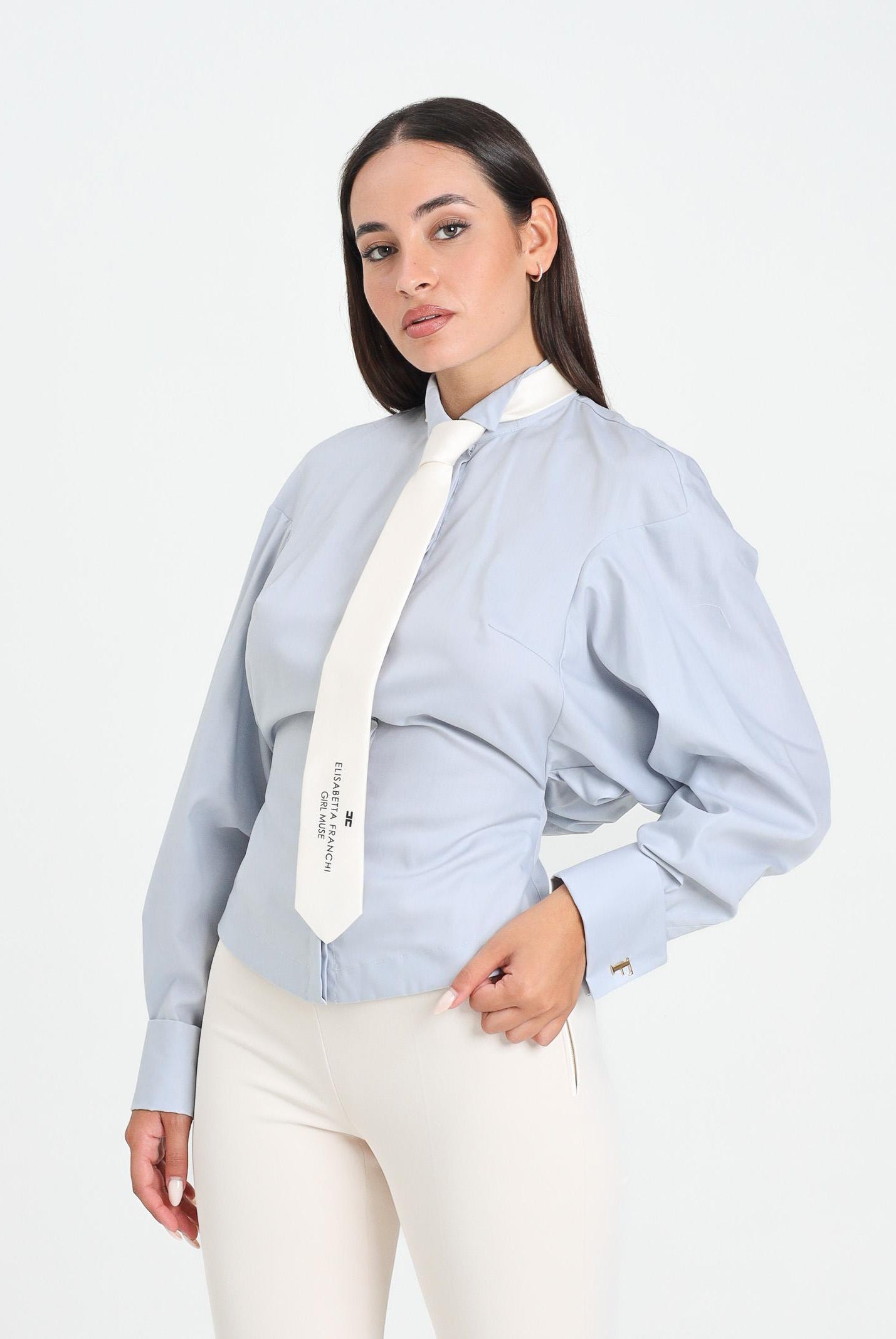 ELISABETTA FRANCHI Camicia a manica lunga celeste da donna con cravatta CA09156E2 EF5 ELISABETTA FRANCHI