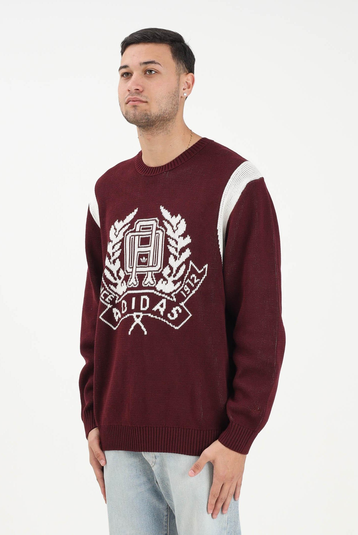 ADIDAS ORIGINALS Maglione girocollo bordeaux da uomo con stampa stile college JX8215 ADIDAS ORIGINALS