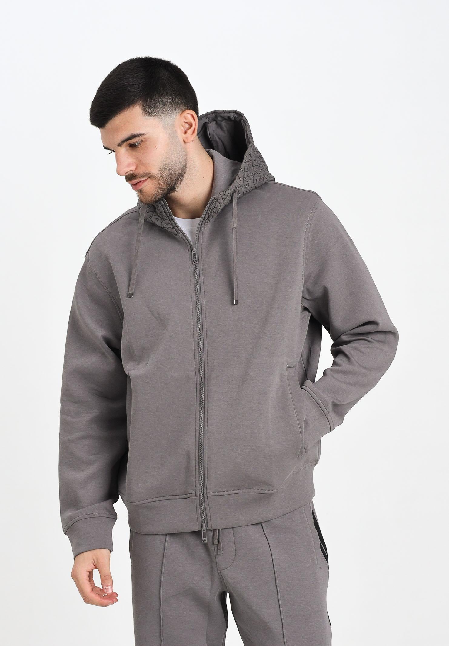 ARMANI EXCHANGE Felpa con zip grigia da uomo caratterizzata da cappuccio logato XM001891AF10818 U8092 ARMANI EXCHANGE