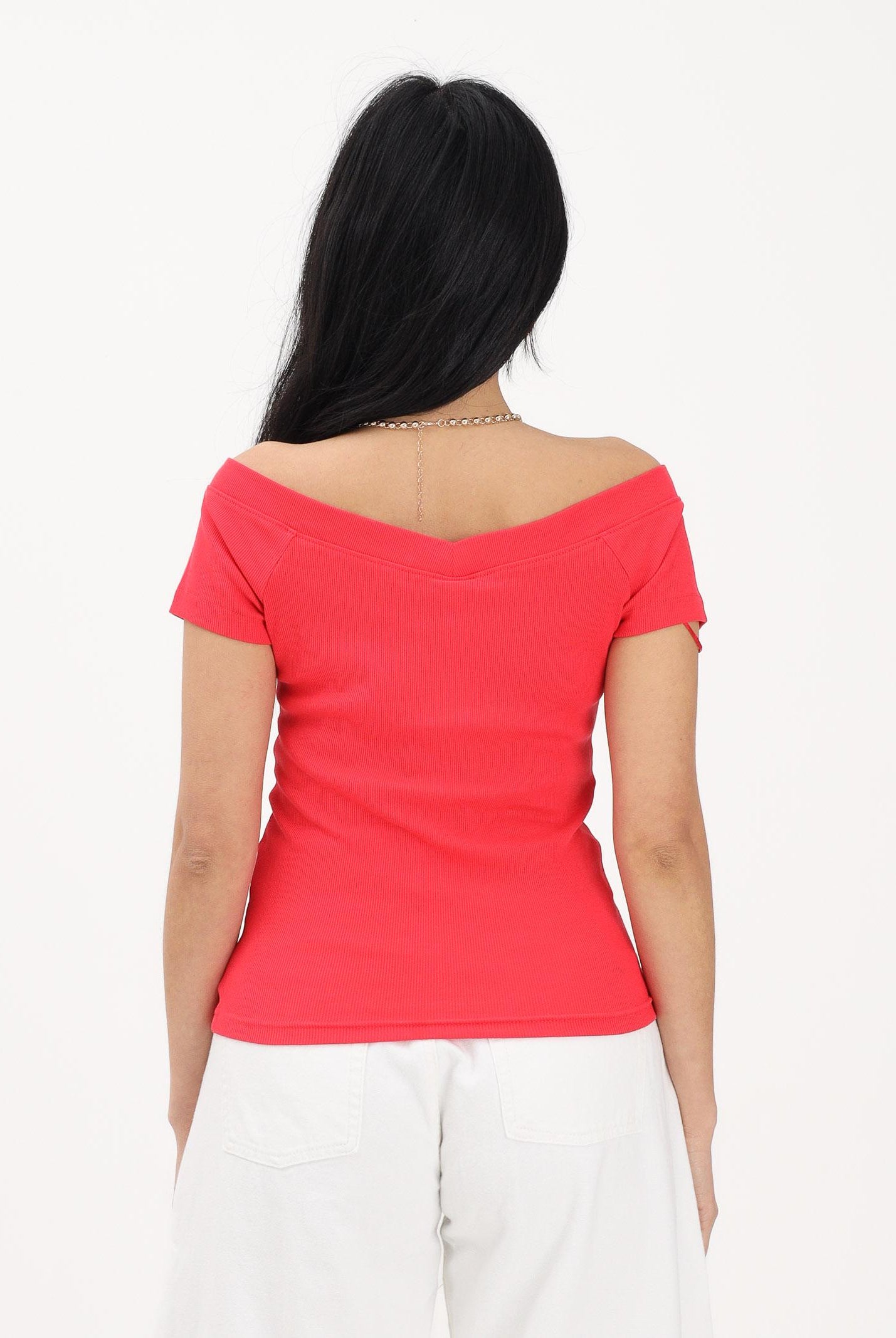 TOMMY JEANS T-shirt a manica corta rosso fragola da donna con scollo a barca DW0DW22265 XK3 TOMMY JEANS