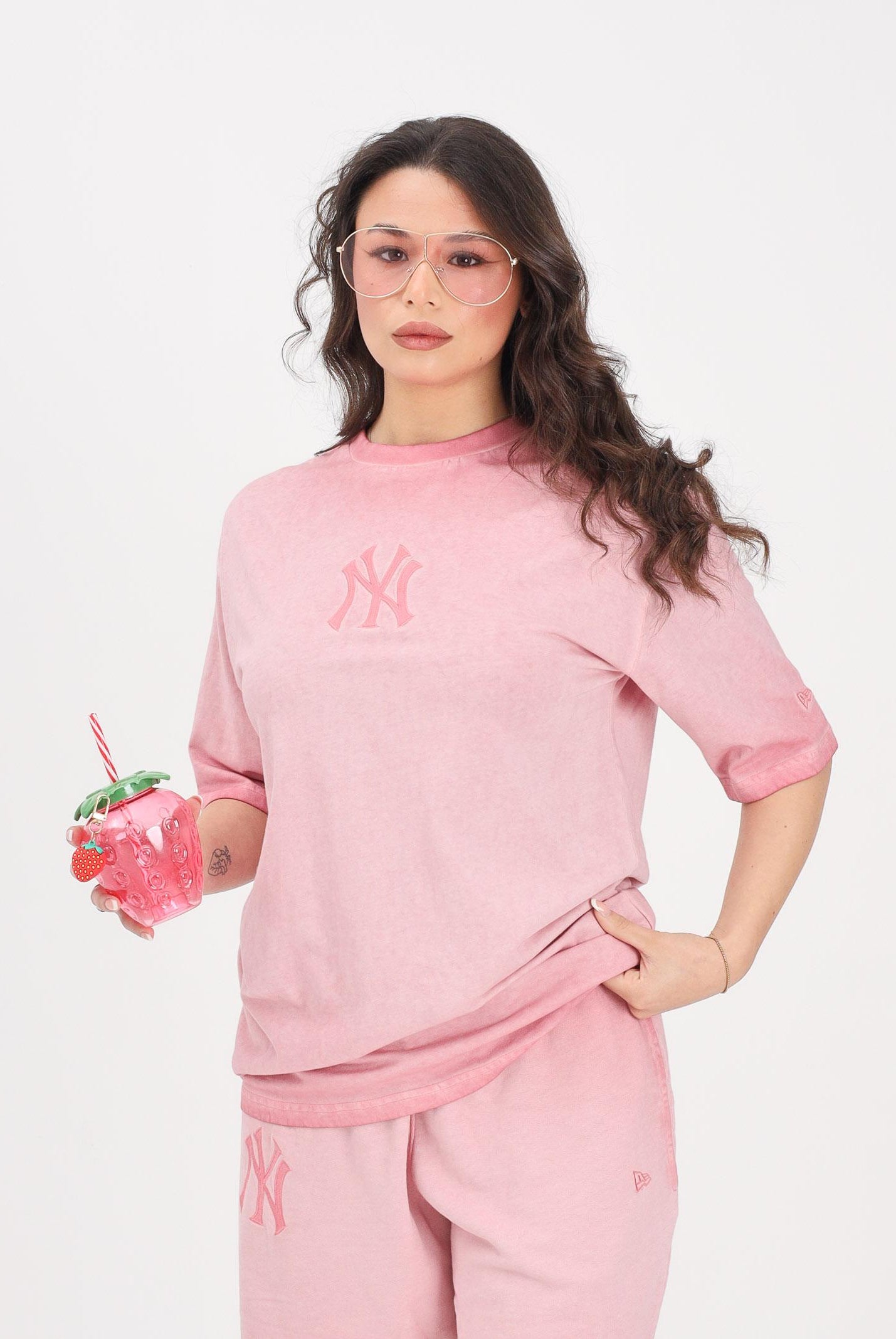 NEW ERA T-shirt a manica corta New York Yankees MLB Washed Logo rosa per uomo e donna 60856151 . NEW ERA