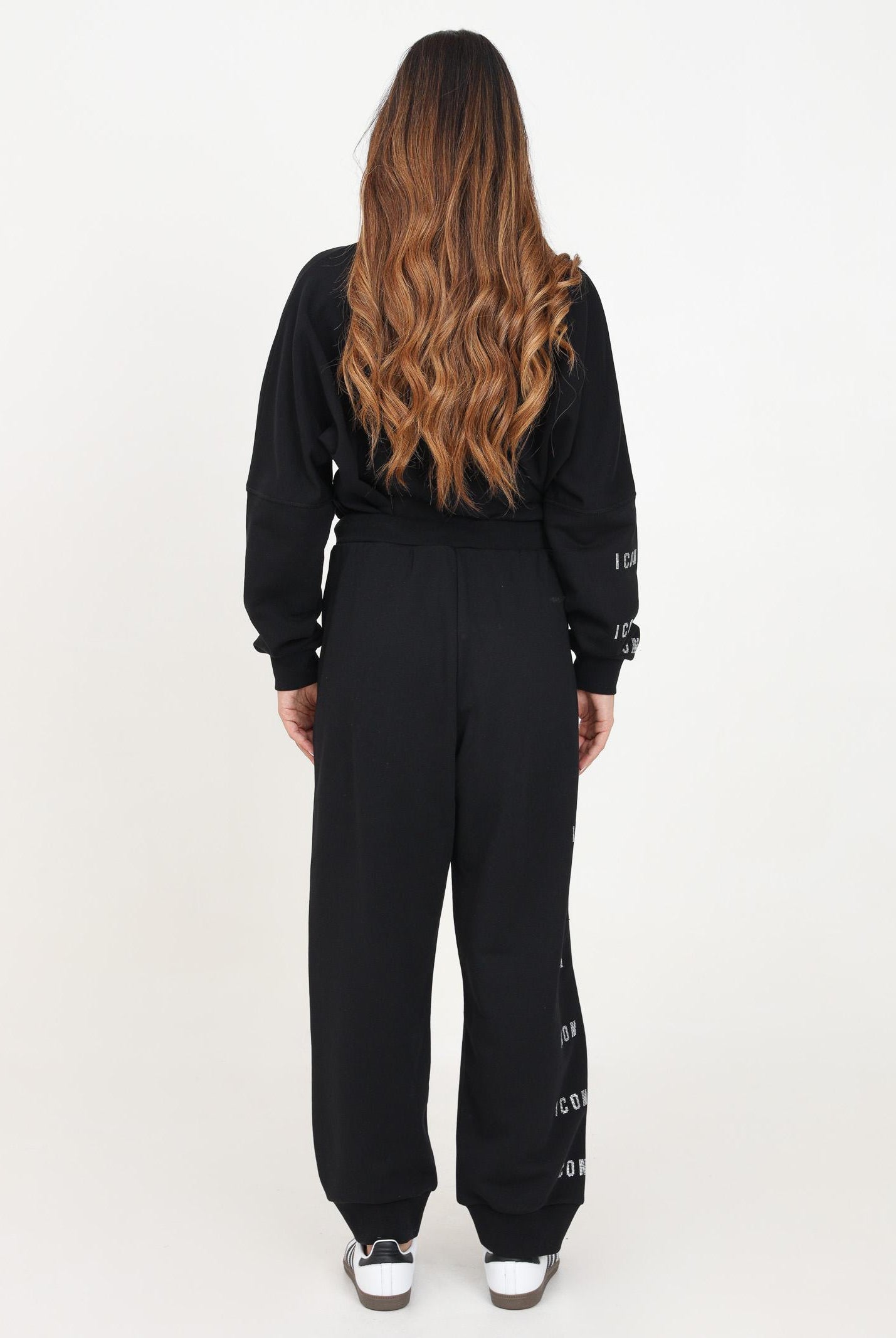 Pantalone sportivo nero per donna e bambina con stampa logo in strass DQ2681D009B DQ900 DSQUARED2