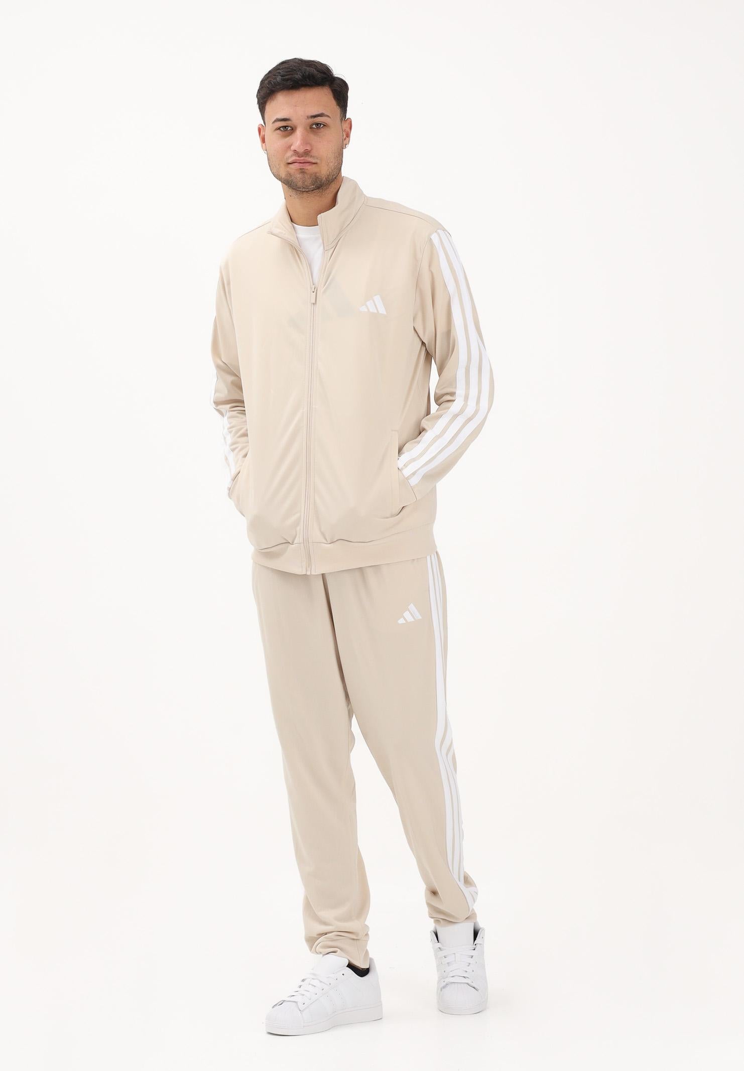 ADIDAS PERFORMANCE Tuta Basic 3-Stripes Fleece beige da uomo KR5358 . ADIDAS PERFORMANCE