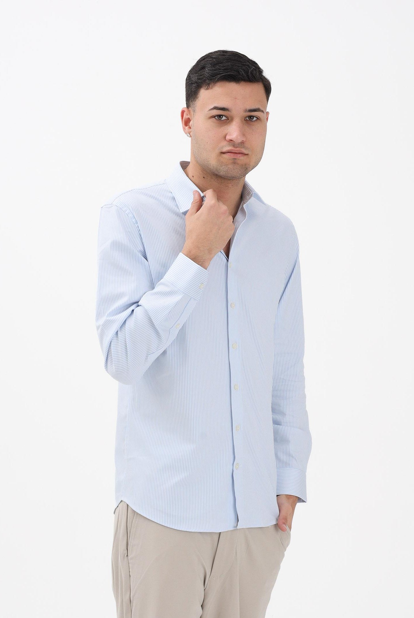 SELECTED HOMME Camicia a manica lunga bianca e azzurra da uomo con motivo a righe 16092939 CABL SELECTED HOMME