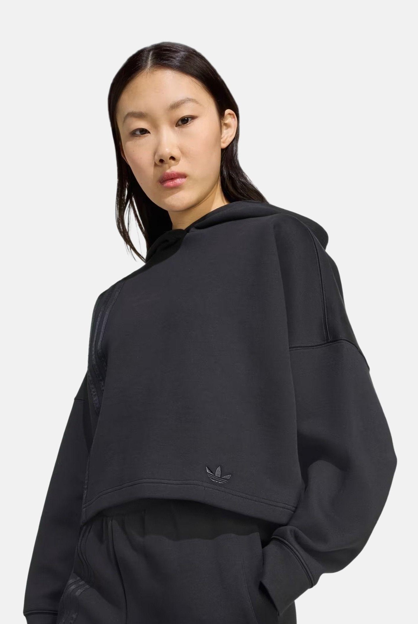 ADIDAS ORIGINALS Felpa con cappuccio 3-Stripes nera da donna JX2701 . ADIDAS ORIGINALS