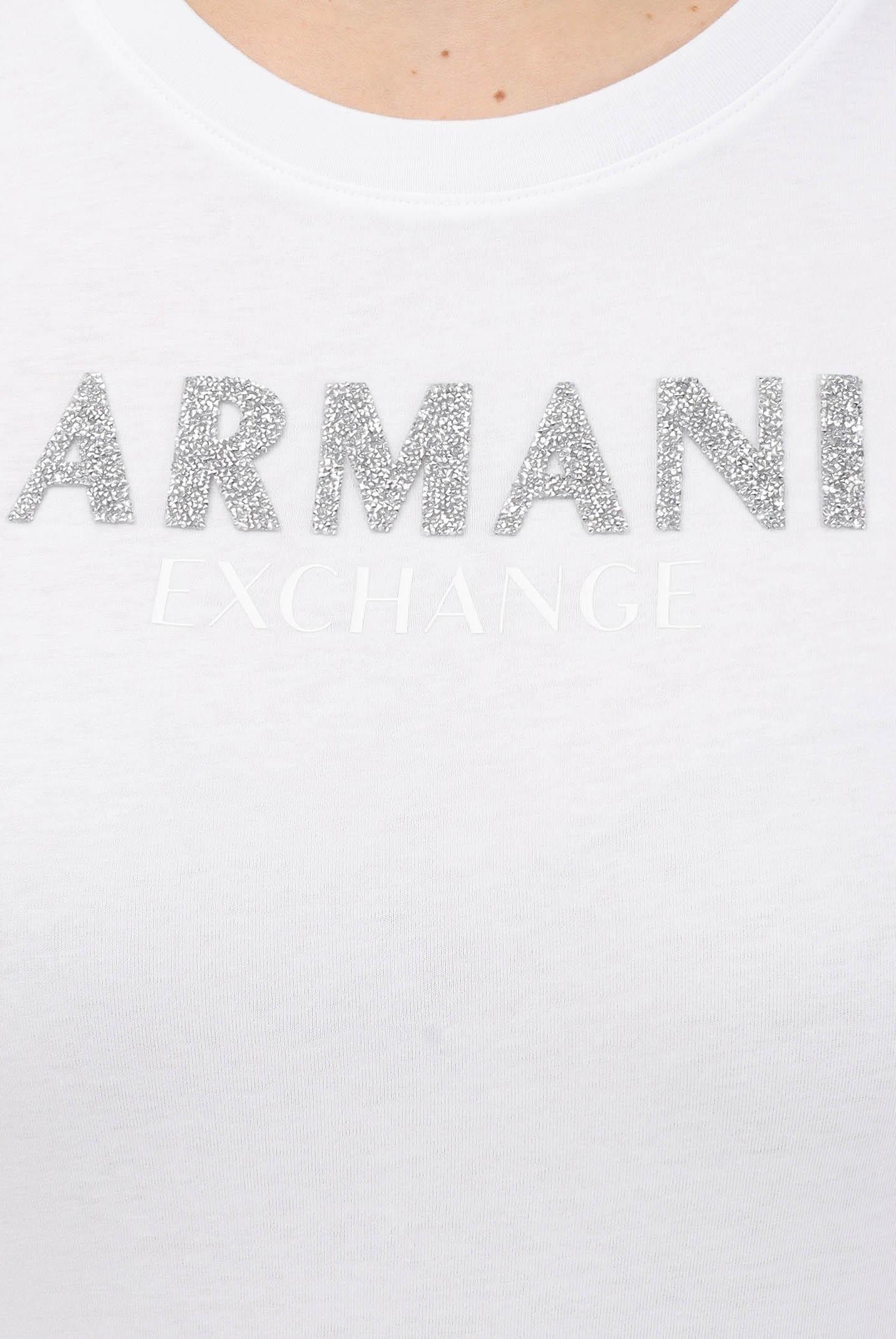 ARMANI EXCHANGE T-shirt a manica corta bianca da donna con logo in strass XW002106AF10356 U0002 ARMANI EXCHANGE