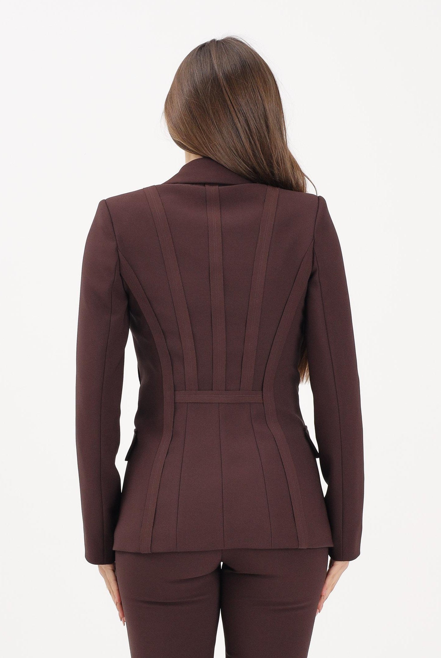 ELISABETTA FRANCHI Giacca monopetto cacao da donna con motivi a taglio vivo GI21661E2 644 ELISABETTA FRANCHI