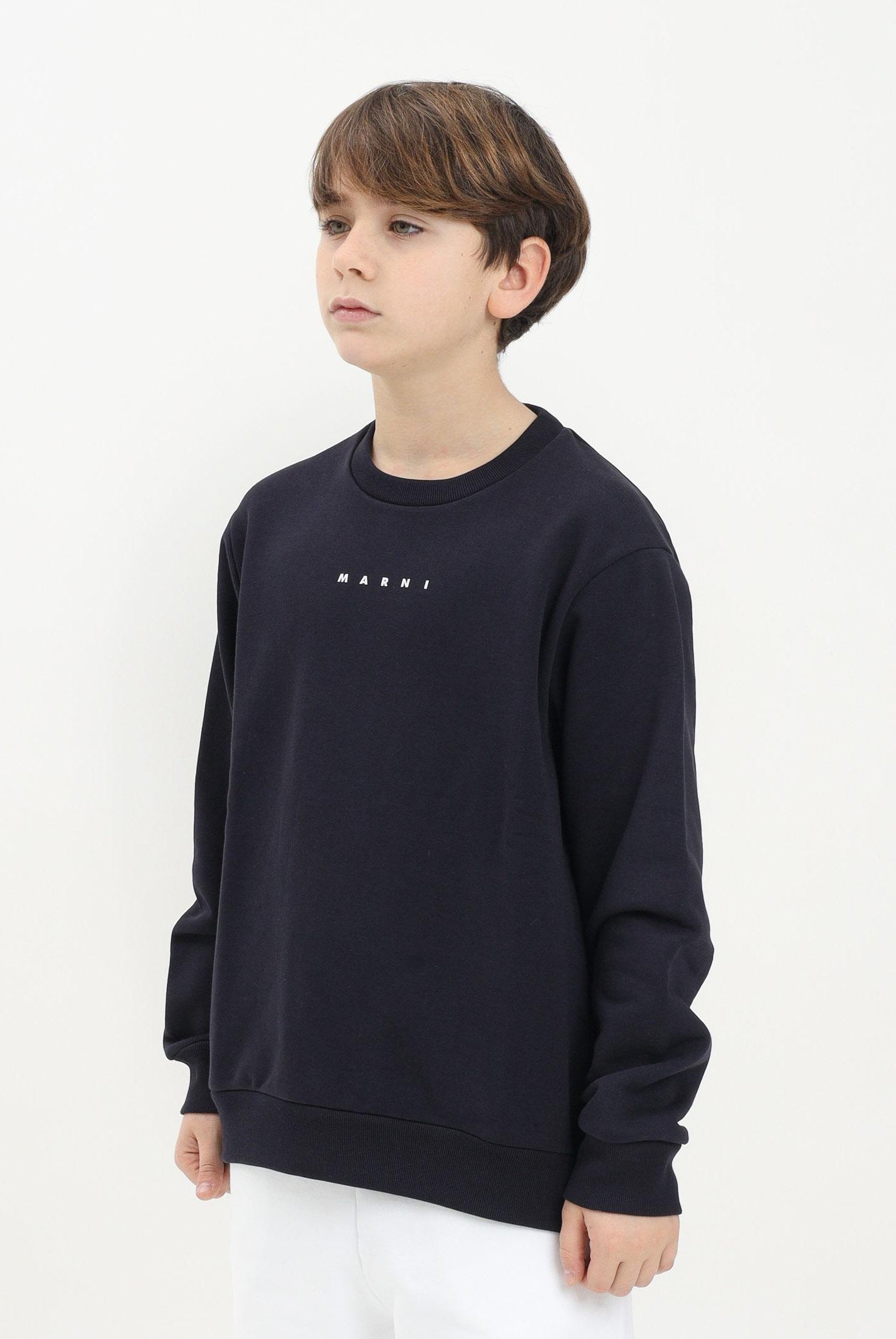 MARNI Felpa girocollo blu navy per donna, ragazzi e bambini con logo "MARNI" M01408M00V0 0M803 MARNI