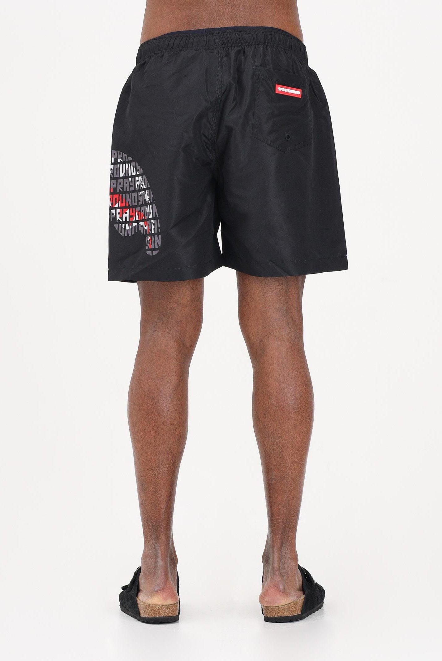 SPRAYGROUND Shorts mare nero da uomo con stampa shark laterale SP917BLK . SPRAYGROUND