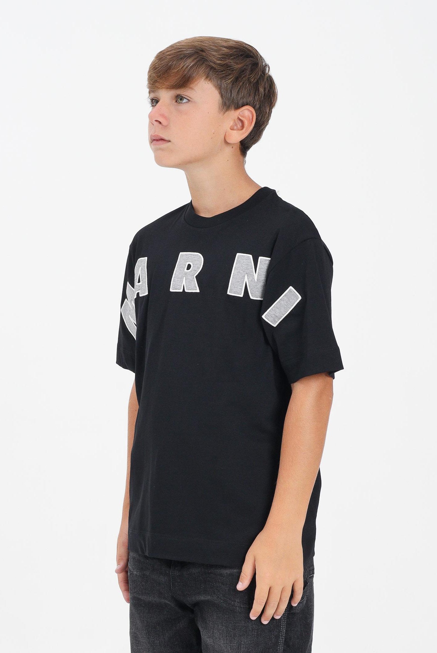 MARNI T-shirt a manica corta nera per donna, ragazzi e bambini con ricamo logo M01265M00RF 0M90D MARNI