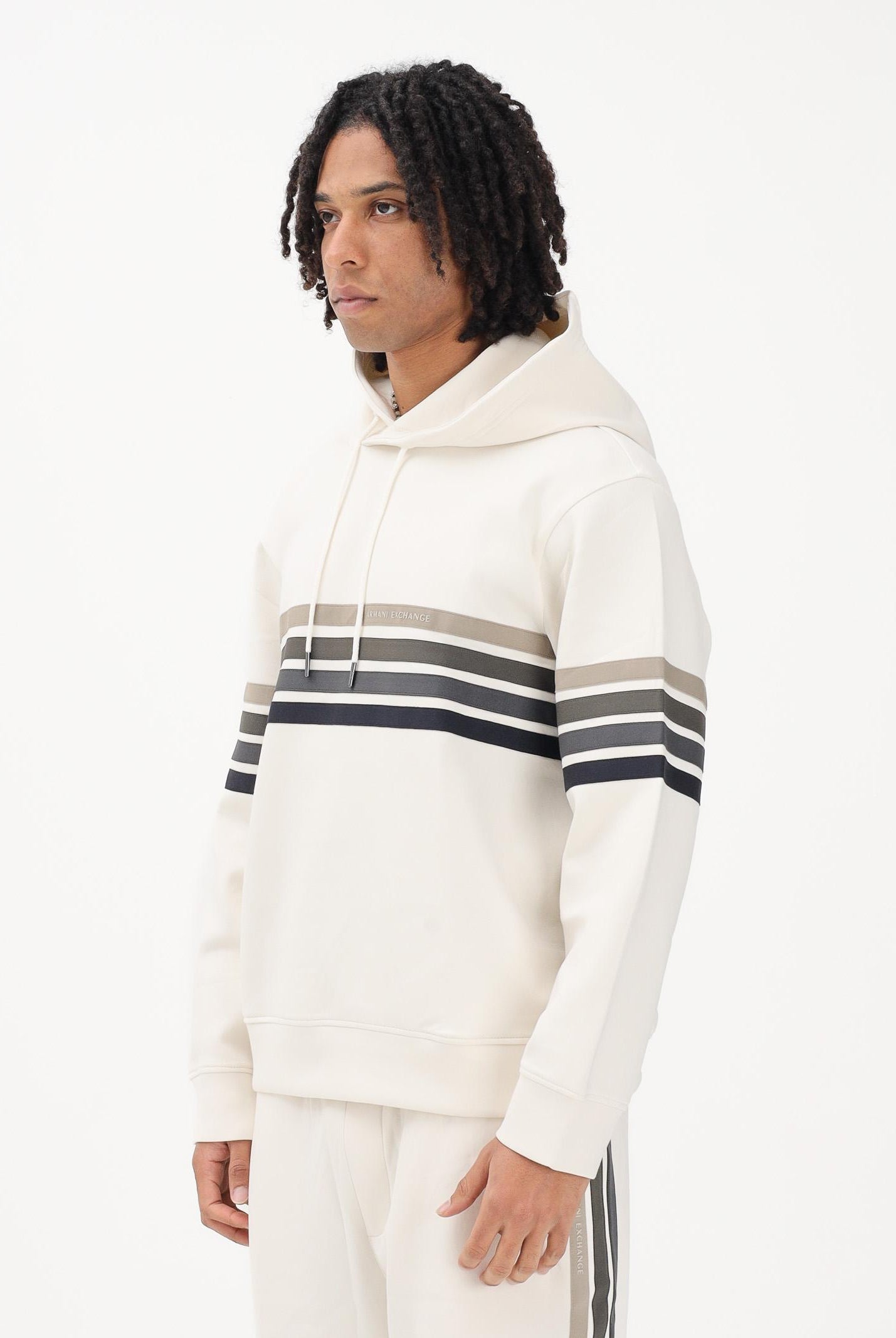 ARMANI EXCHANGE Felpa con cappuccio panna da uomo rifinita da stampa XM002053AF10818 U1074 ARMANI EXCHANGE