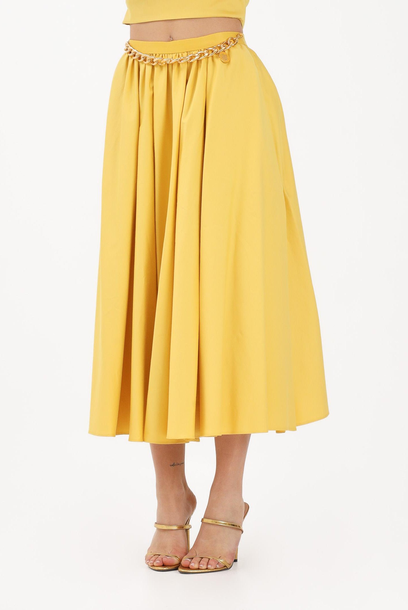 ELISABETTA FRANCHI Gonna midi gialla da donna con dettaglio gioiello GO16061E2 EV4 ELISABETTA FRANCHI