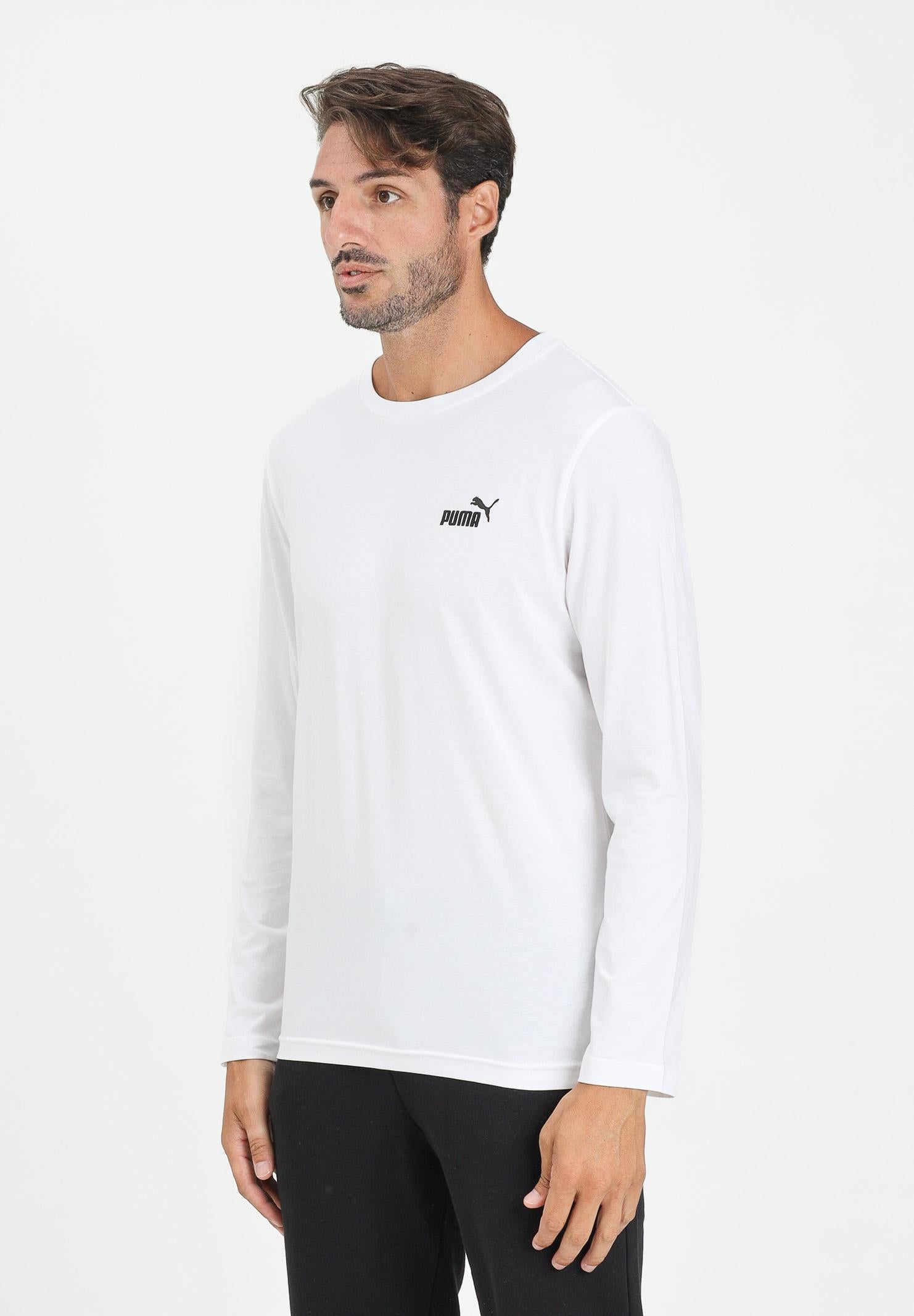 PUMA T-shirt a manica lunga Essentials con logo N. 1 bianca da uomo 682546 02 PUMA