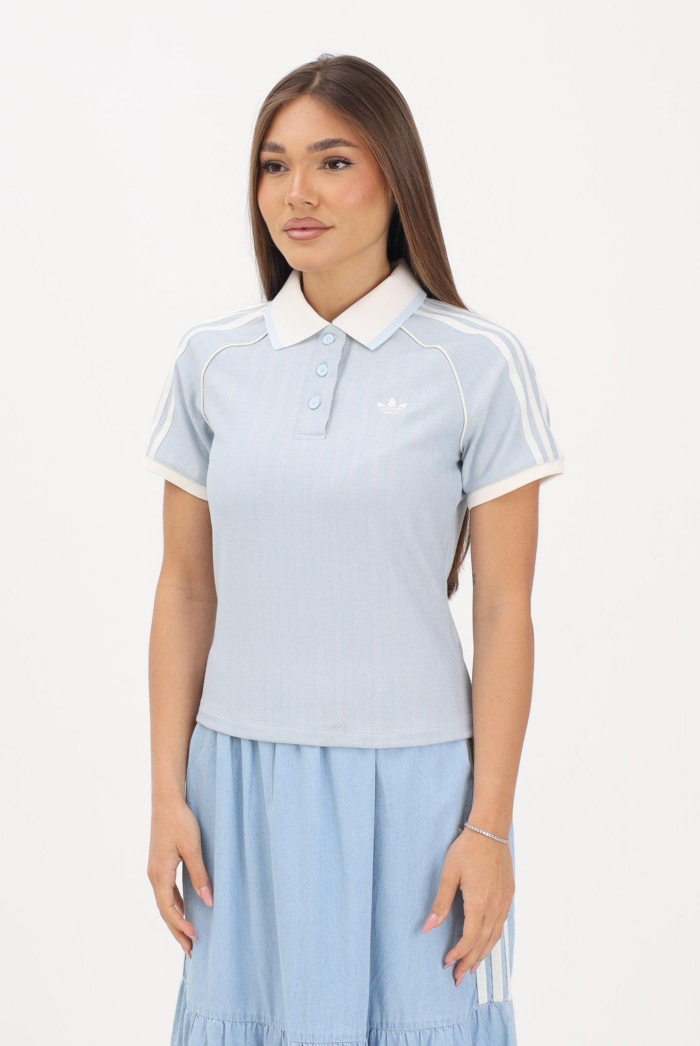 ADIDAS ORIGINALS Polo a manica corta TWEED azzurra da donna KX1872 . ADIDAS ORIGINALS