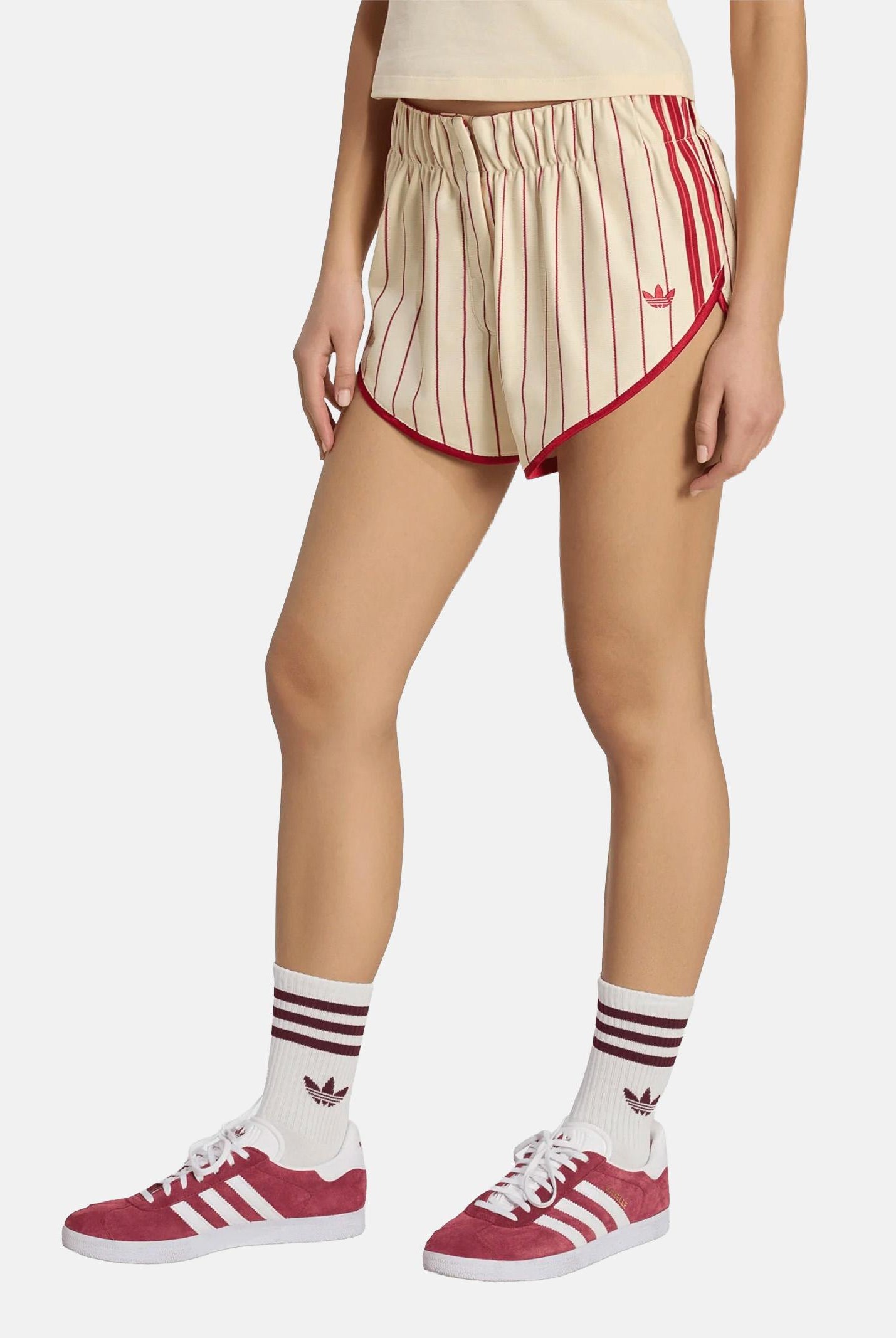 ADIDAS ORIGINALS Shorts sportivo PINSTRIPE FIREBIRD panna e rosso da donna KR9553 . ADIDAS ORIGINALS