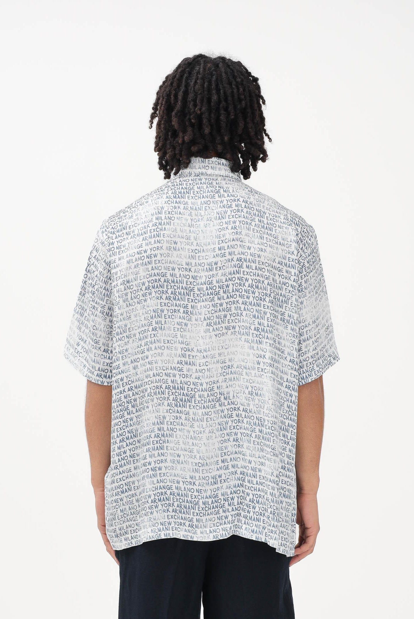 ARMANI EXCHANGE Camicia a manica corta bianca da uomo con stampa logo all-over XM002106AF13235 F0207 ARMANI EXCHANGE