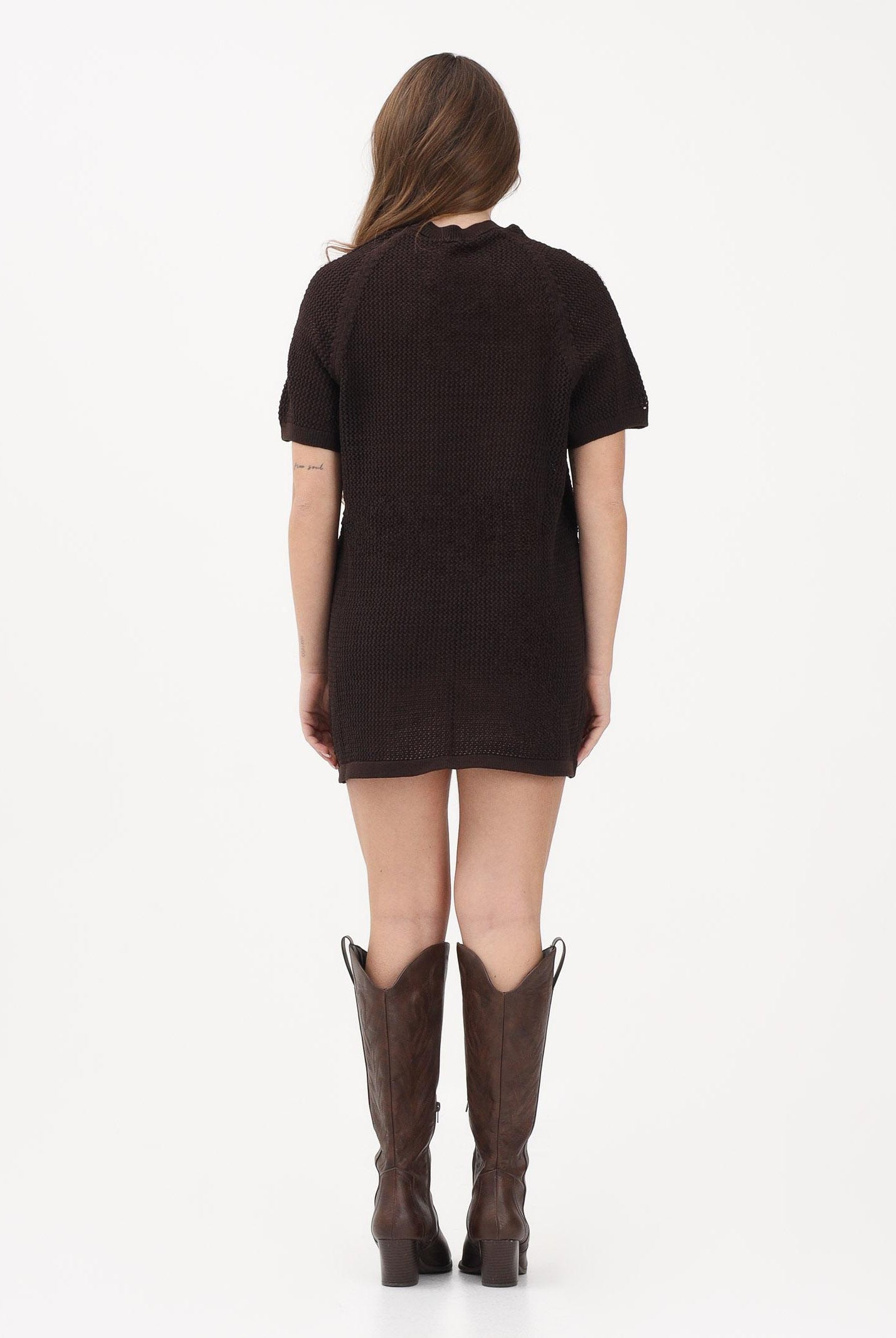 ADIDAS ORIGINALS Abito corto KNITTED CROCHET marrone e rosa da donna KE0203 . ADIDAS ORIGINALS