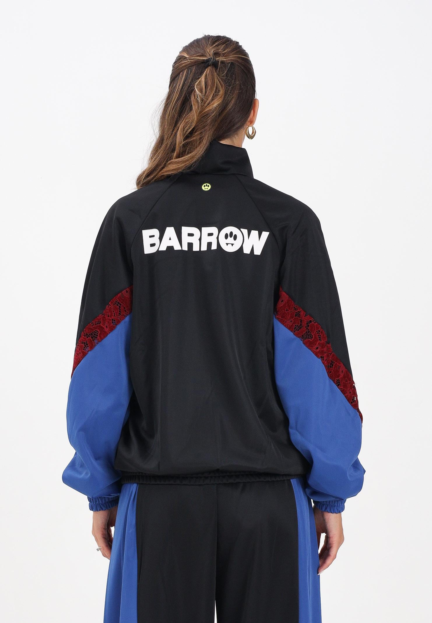 BARROW Giacca a vento nera da donna con stampe e inserti blu e in pizzo rosso F5BWWOJK107 110 BARROW