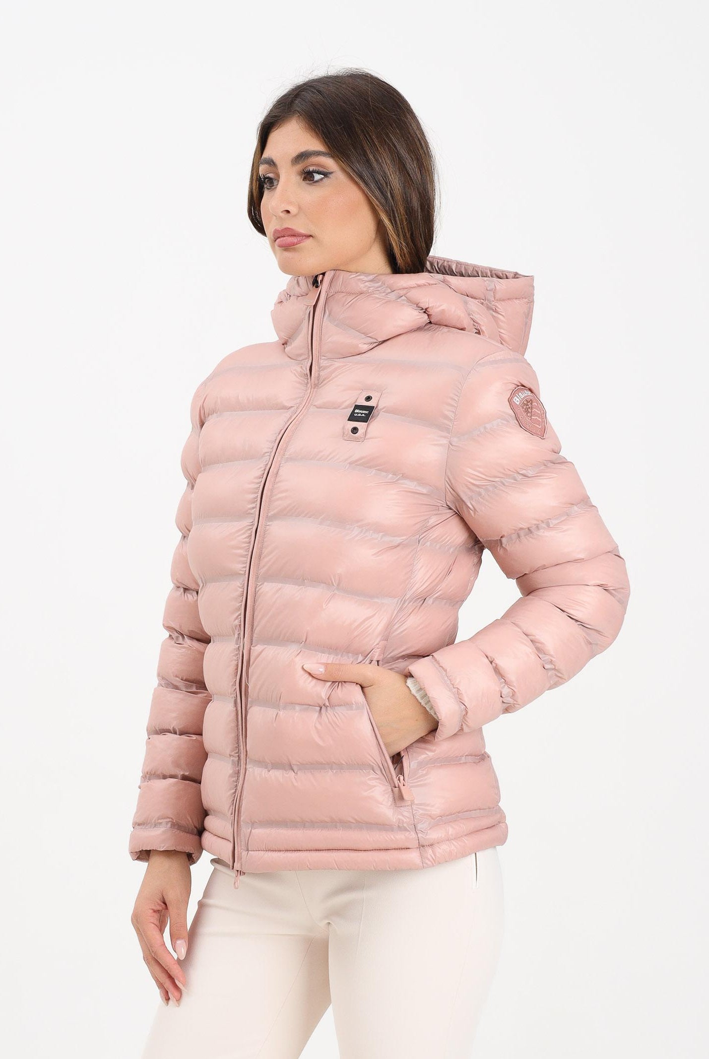 BLAUER Piumino ELLIS rosa da donna con cuciture nastrate a righe orizzontale 25WBLDC02177-007284 520GG BLAUER