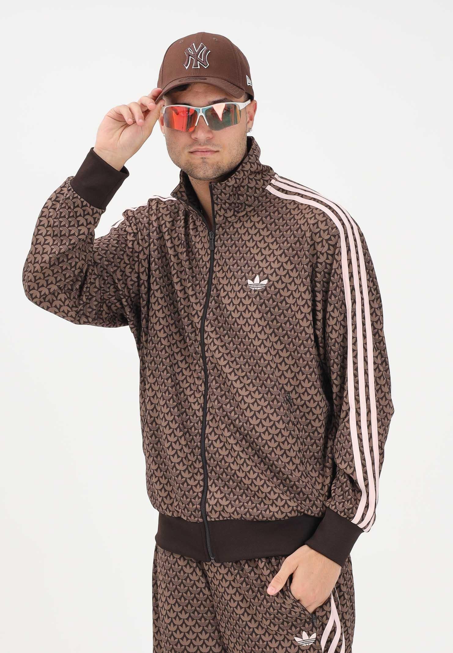 ADIDAS ORIGINALS Felpa con zip Firebird Loose Monogram marrone e rosa per uomo e donna KE1677 . ADIDAS ORIGINALS