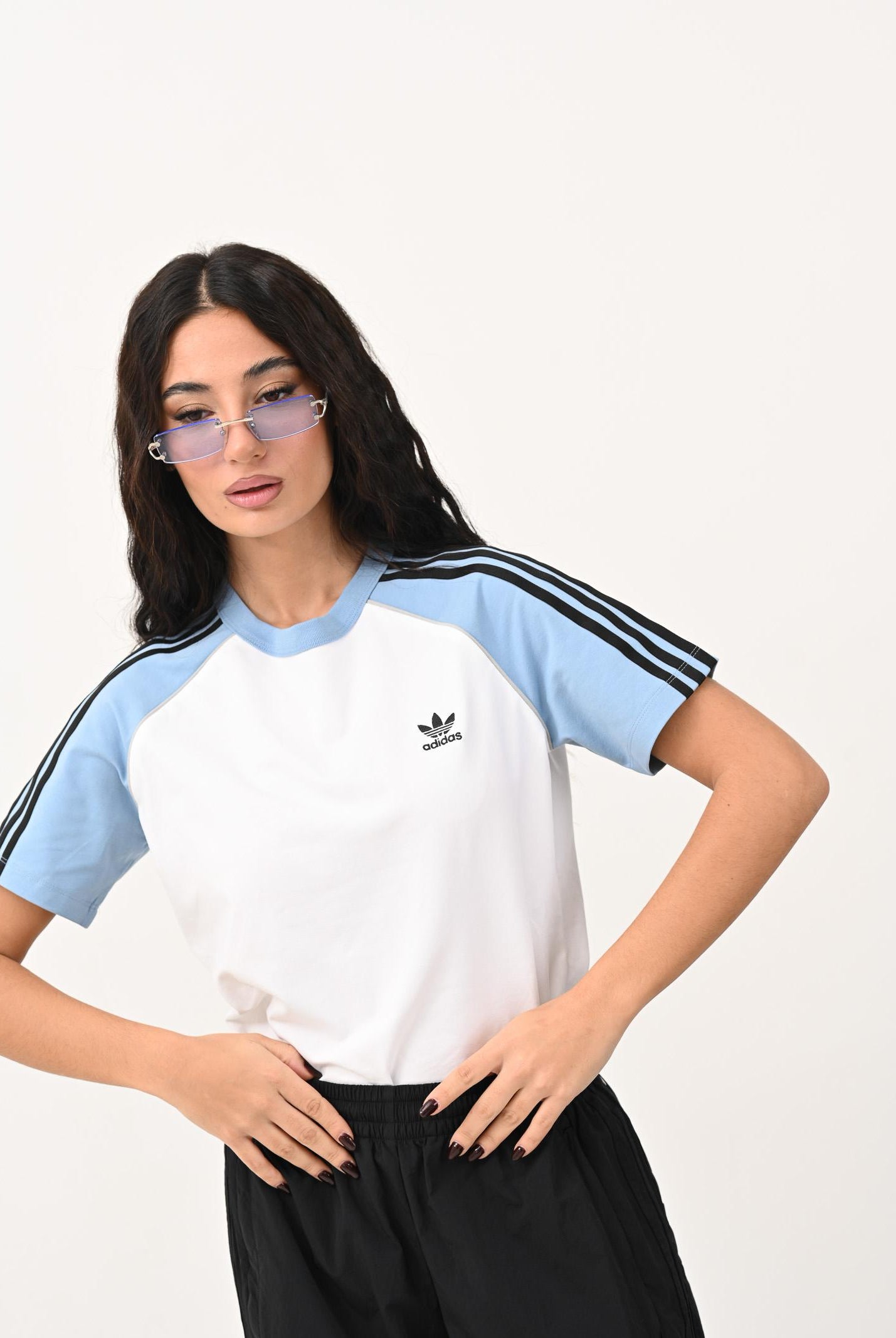 ADIDAS ORIGINALS T-shirt a manica corta adicolor 3-Stripes Raglan Slim bianca da donna JV7191 ADIDAS ORIGINALS
