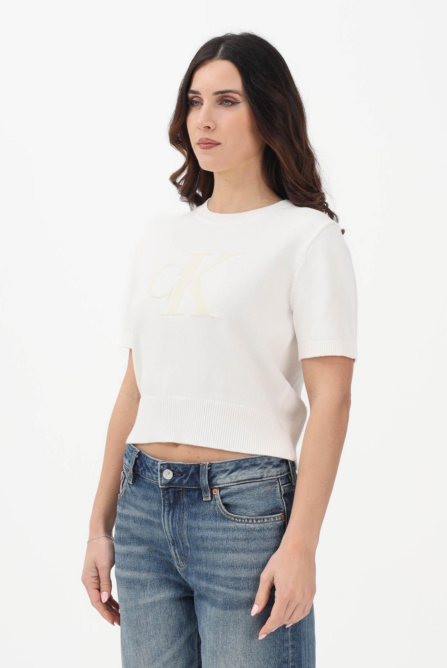 CALVIN KLEIN JEANS Maglia a manica corta panna da donna con logo LV044E306GYBH . CALVIN KLEIN JEANS