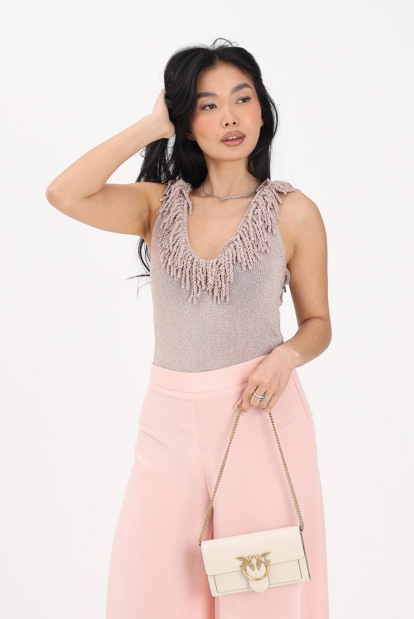 SIMONA CORSELLINI Body in maglia rosa da donna con frange P26CPBDO0101 V0697 SIMONA CORSELLINI