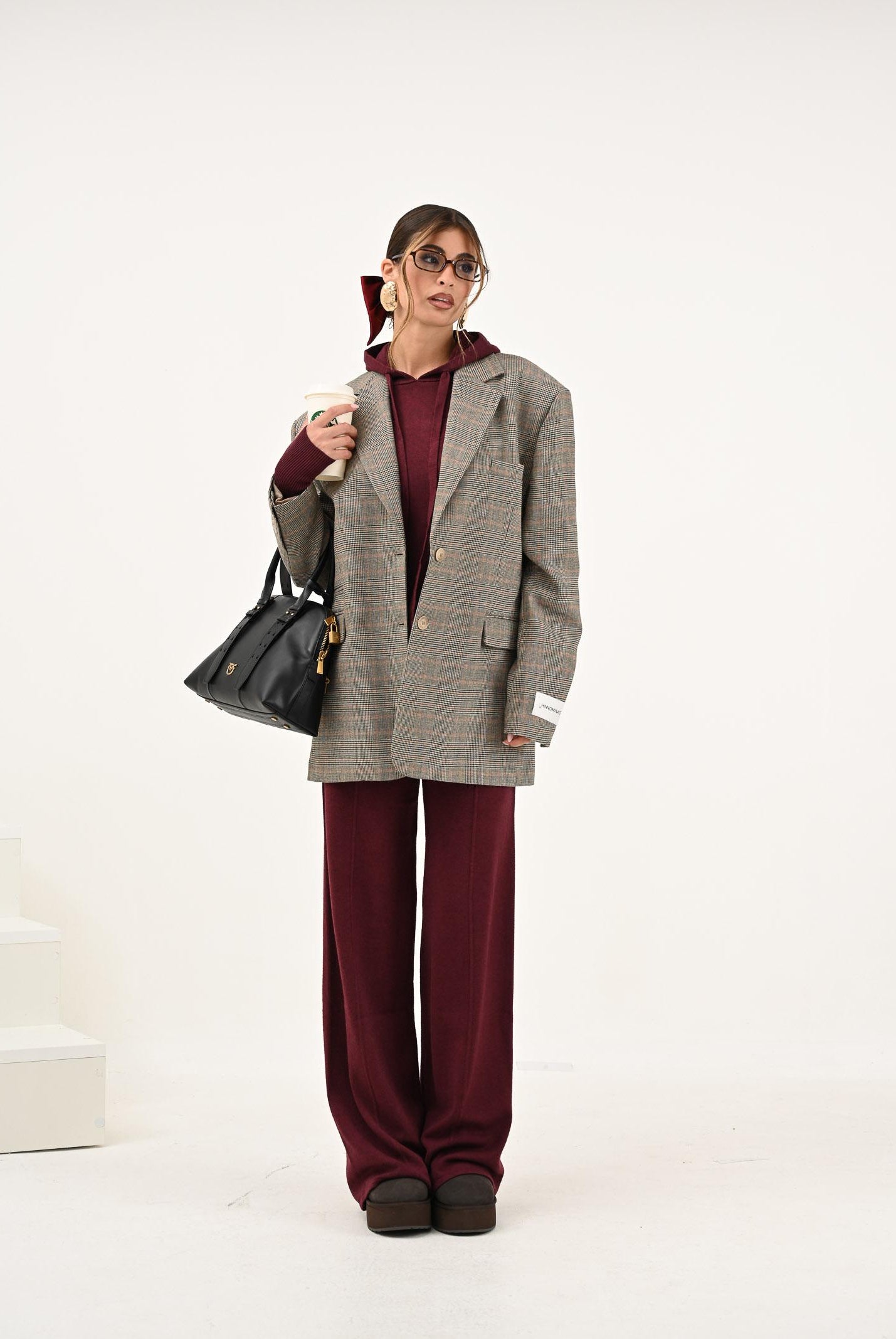 HINNOMINATE Giacca beige da donna con motivo principe di galles HMABW02260 BE11 HINNOMINATE