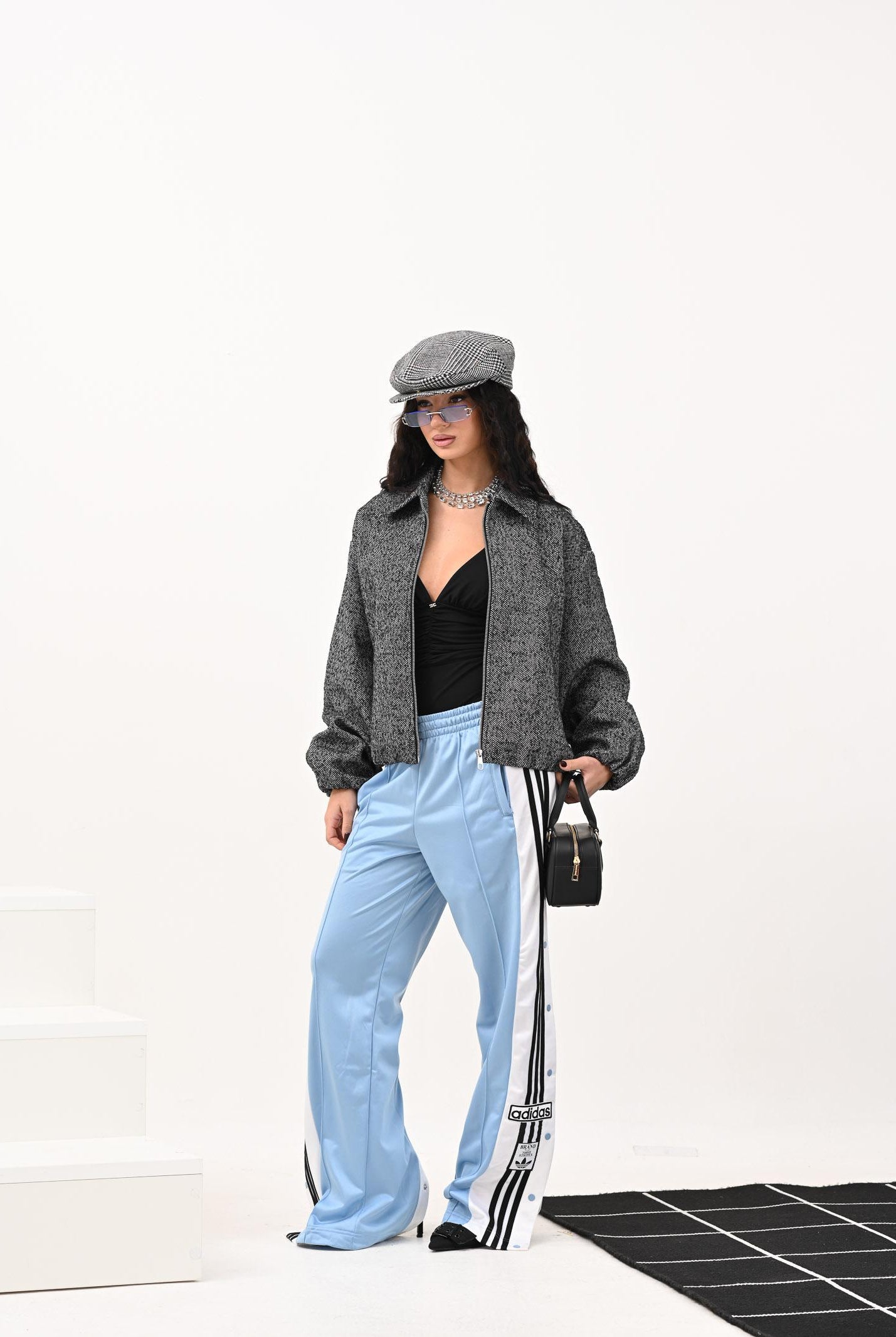 ONLY Cappottino bianco e nero da donna con fantasia spigata 15349212 Black ONLY