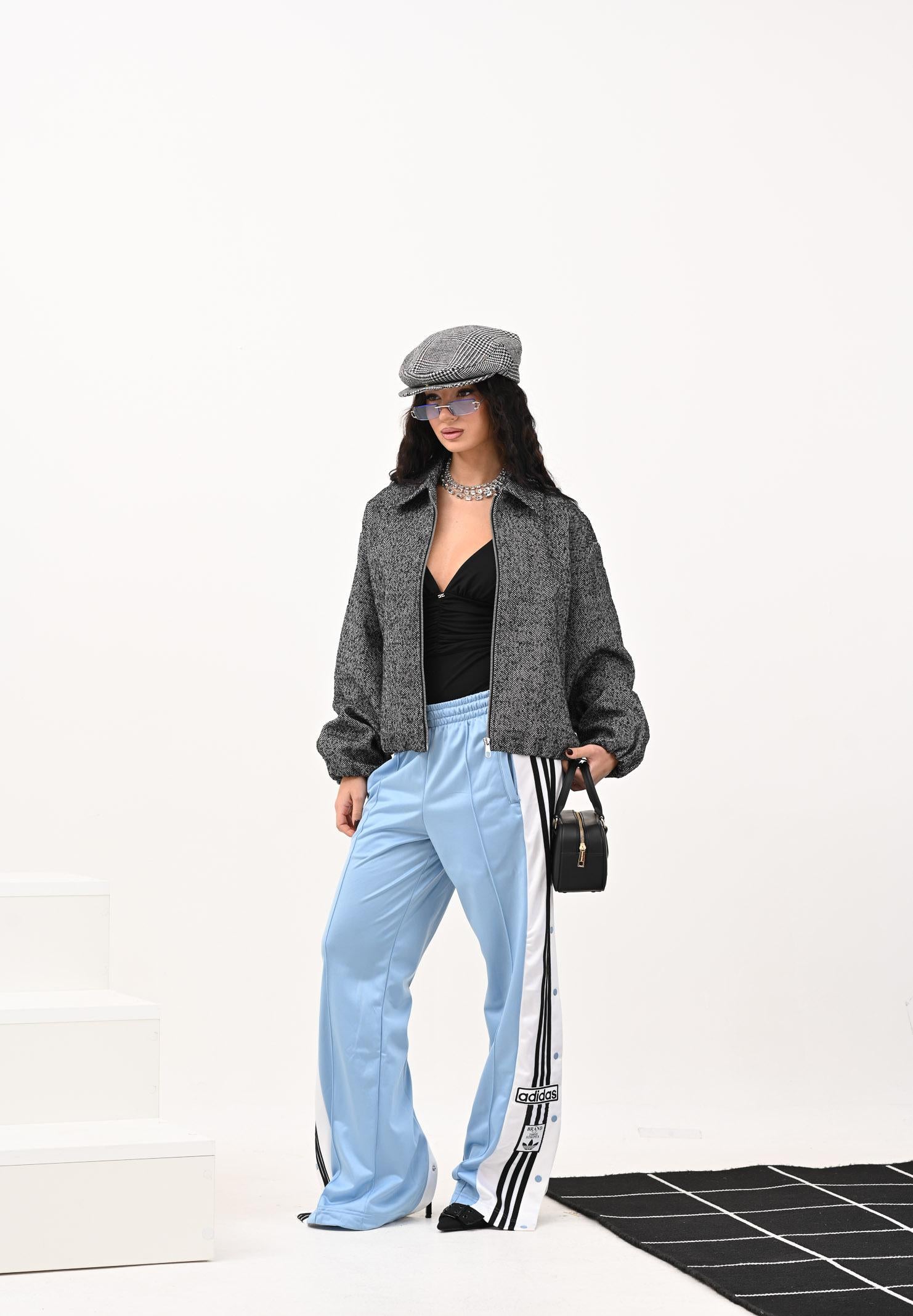 ONLY Cappottino bianco e nero da donna con fantasia spigata 15349212 Black ONLY