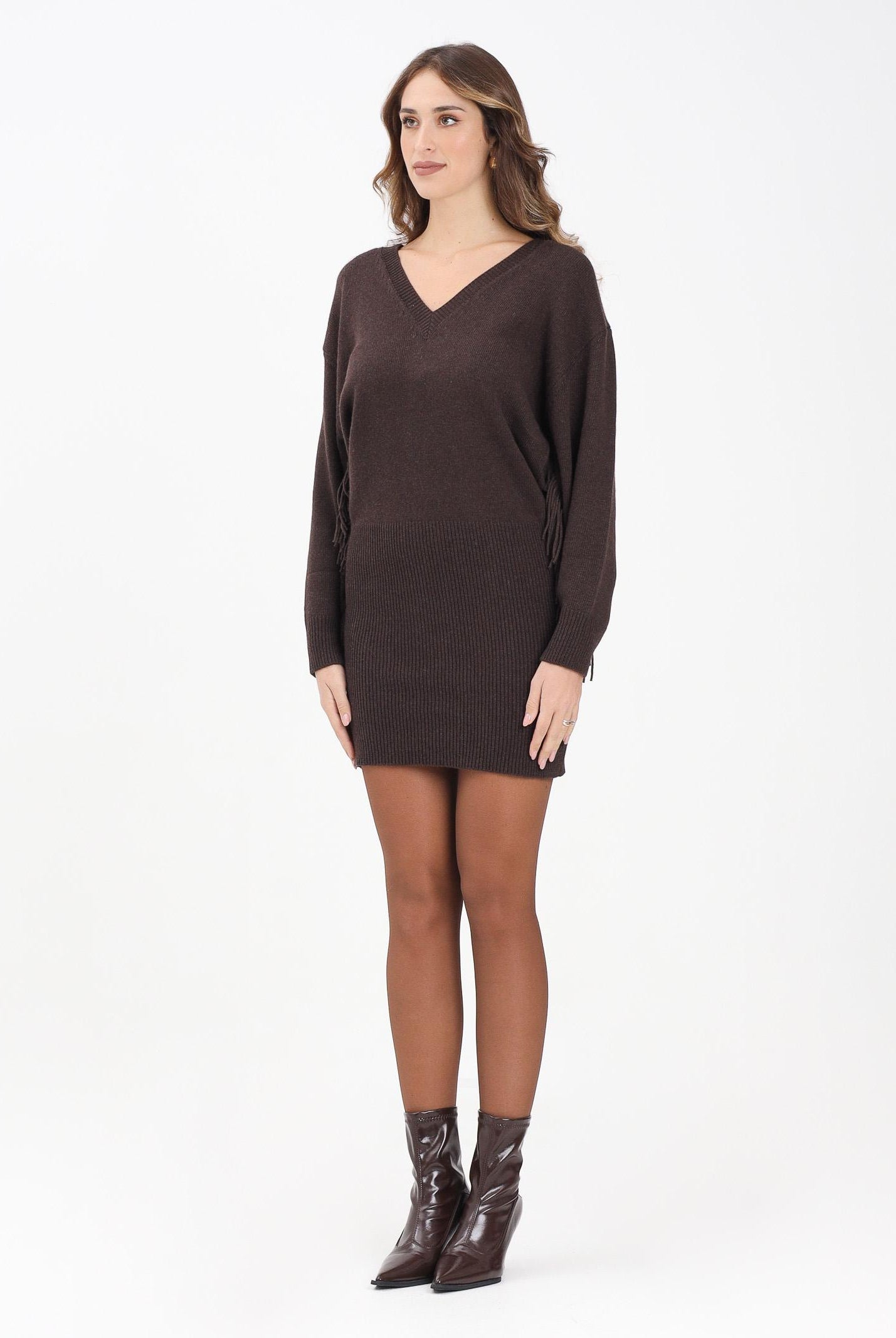 AKEP Abito corto marrone da donna con frange VSKD11021 V1 AKEP