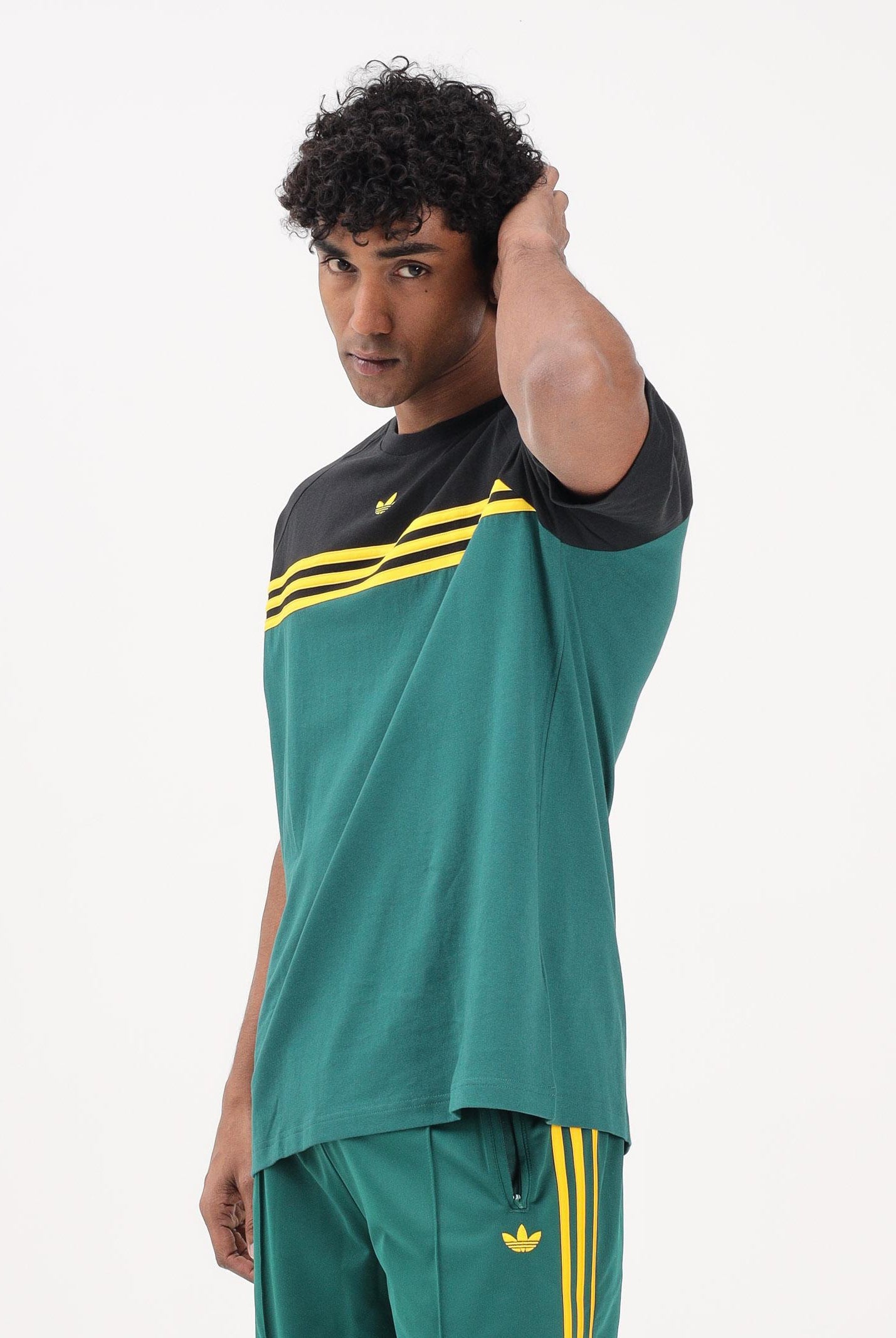 ADIDAS ORIGINALS T-shirt a manica corta CHEST STRIPES verde e nera da uomo KE3307 . ADIDAS ORIGINALS