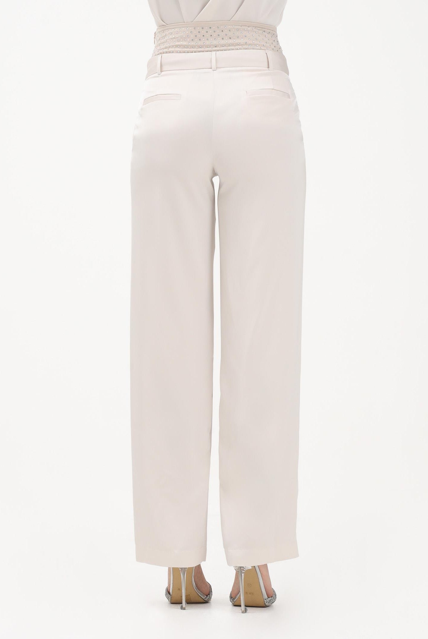SIMONA CORSELLINI Pantalone elegante avorio da donna con fascione in strass P26CEPA10201 V0359 SIMONA CORSELLINI